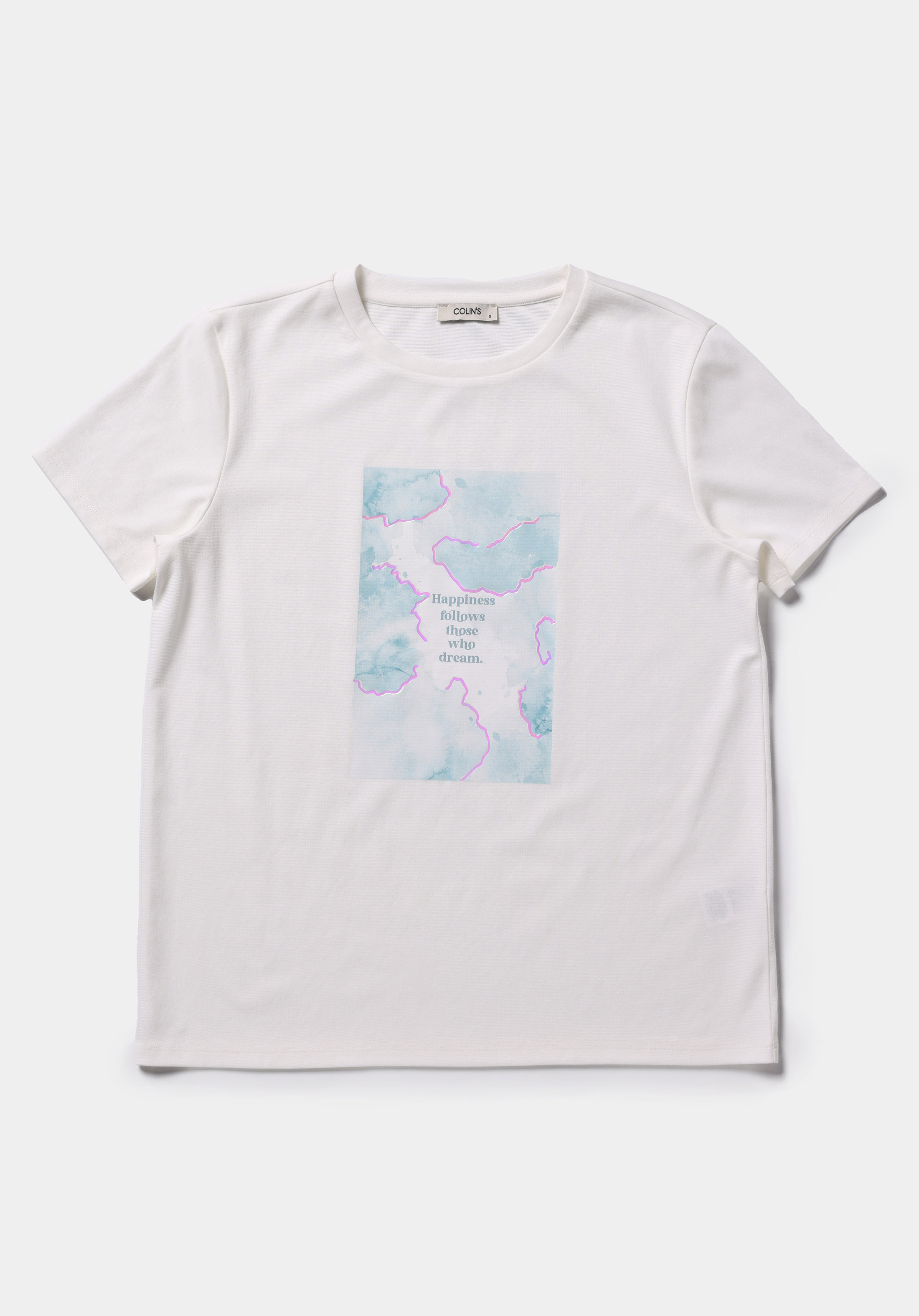 Regular Fit Yuvarlak Yaka Baskılı Kadın Beyaz Kısa Kol Tişört