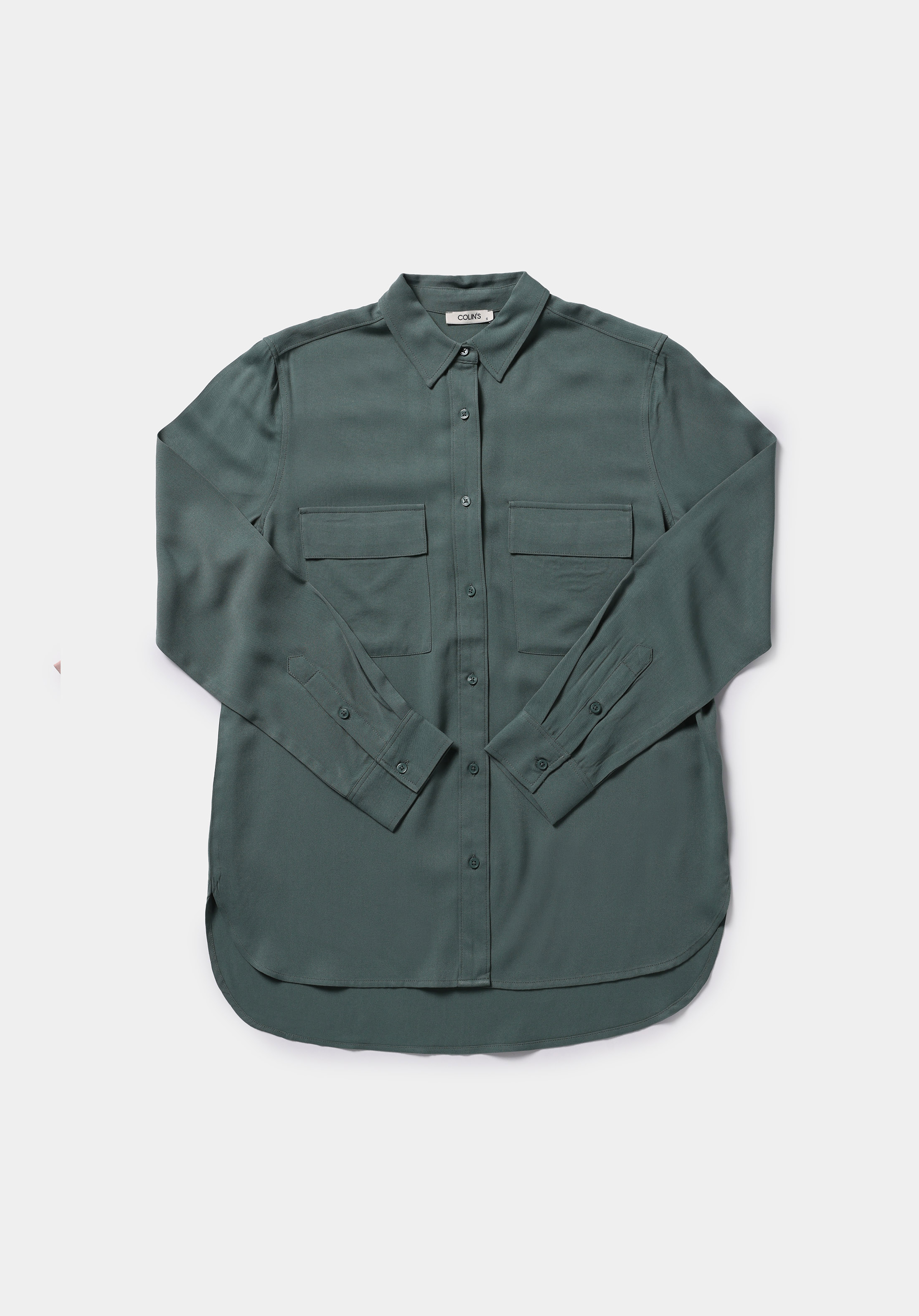 Regular Fit Shirt Neck Düz Kadın Yeşil Uzun Kol Gömlek