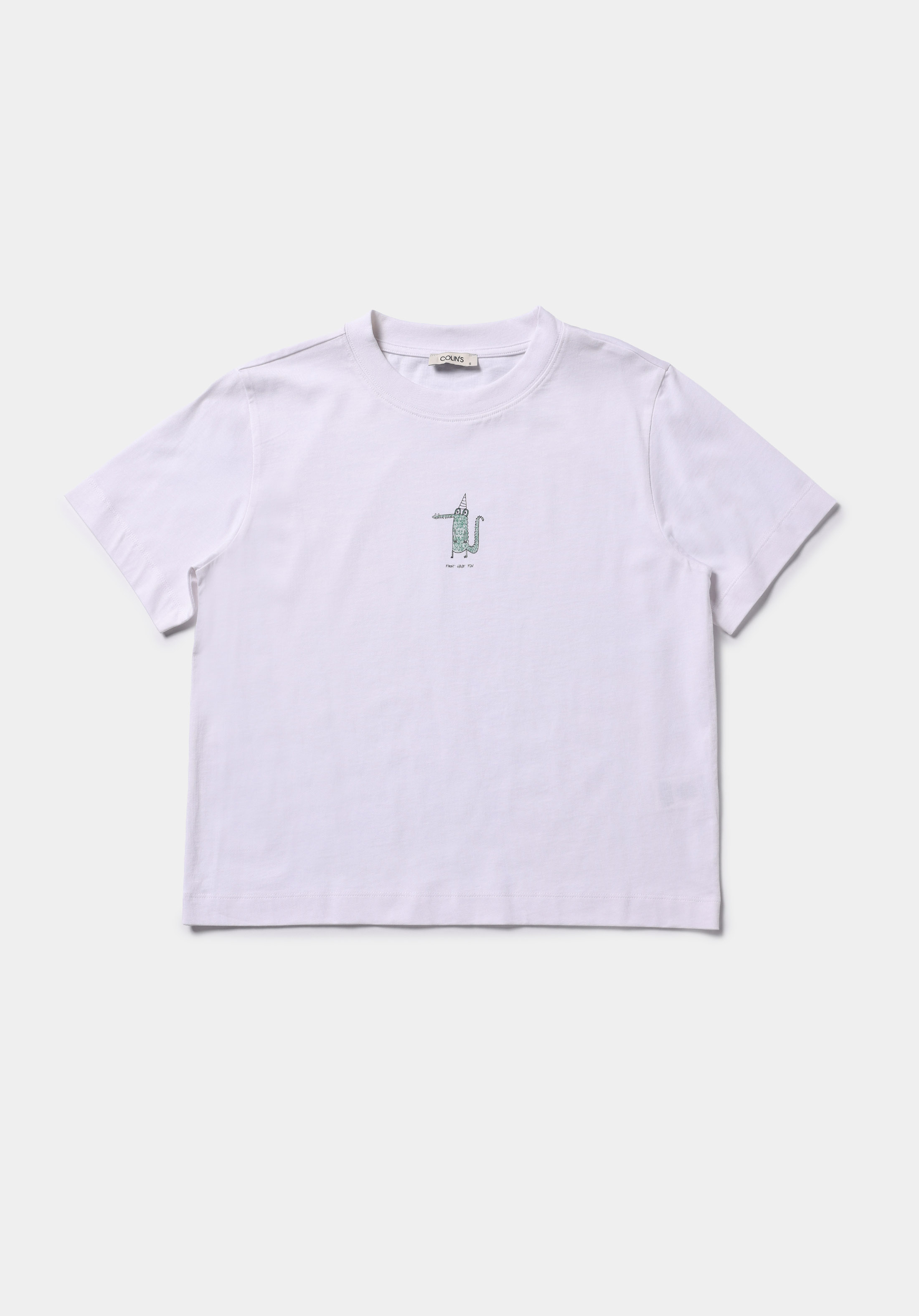 Boxy Fit Yuvarlak Yaka Baskılı Kadın Beyaz Kısa Kol Tişört