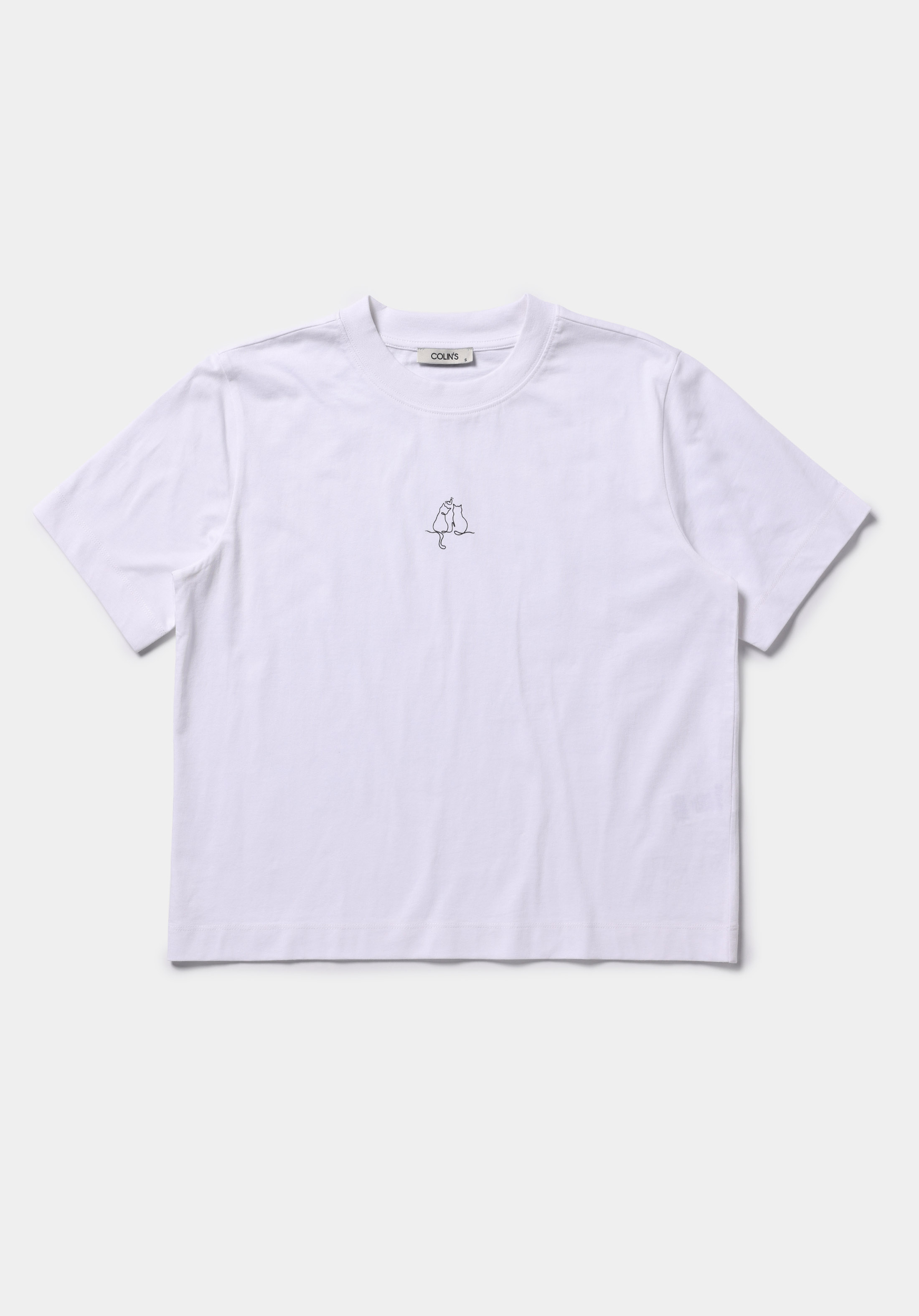 Boxy Fit Yuvarlak Yaka Baskılı Kadın Beyaz Kısa Kol Tişört