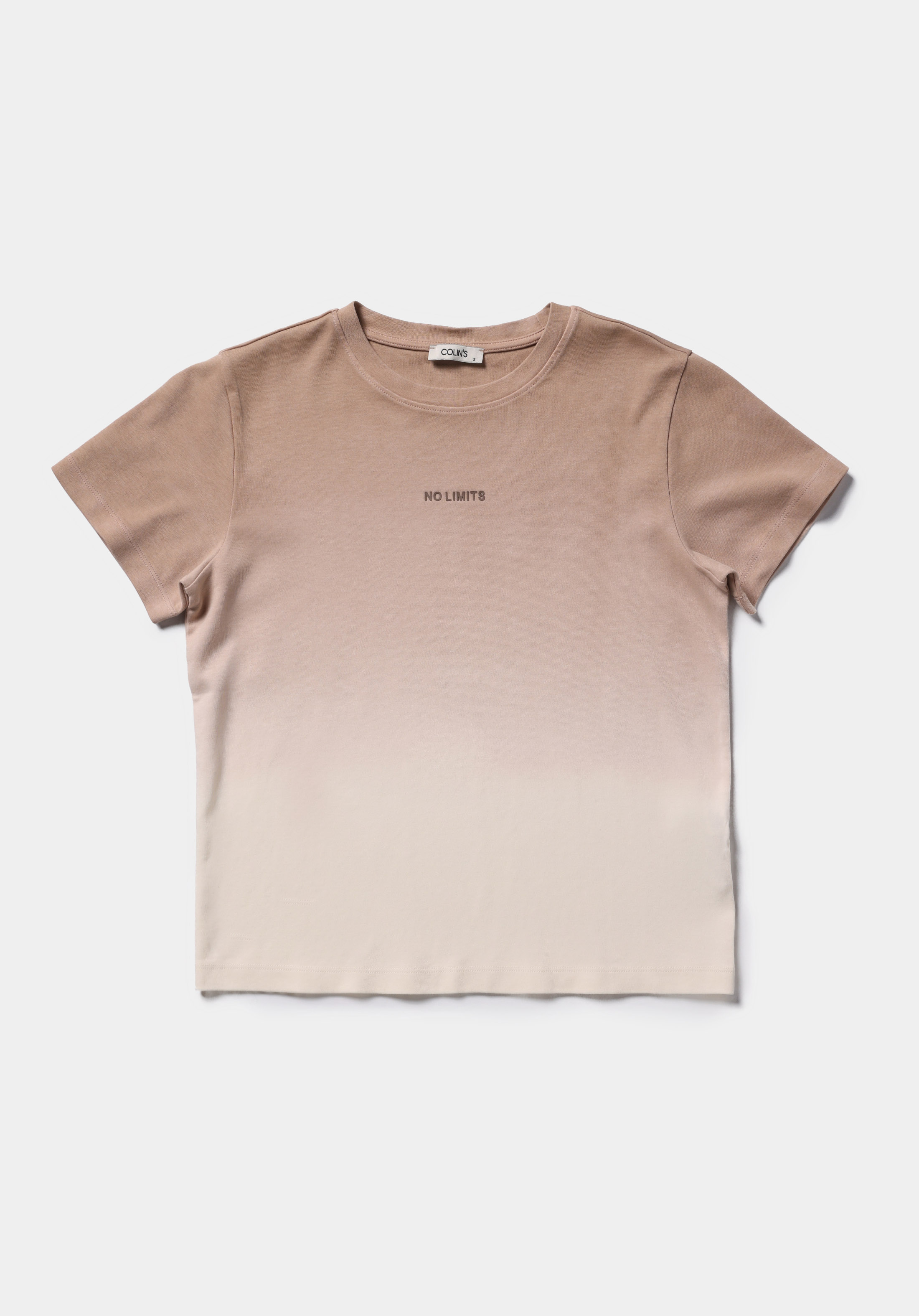 Regular Fit Yuvarlak Yaka Baskılı Kadın Bej Kısa Kol Tişört