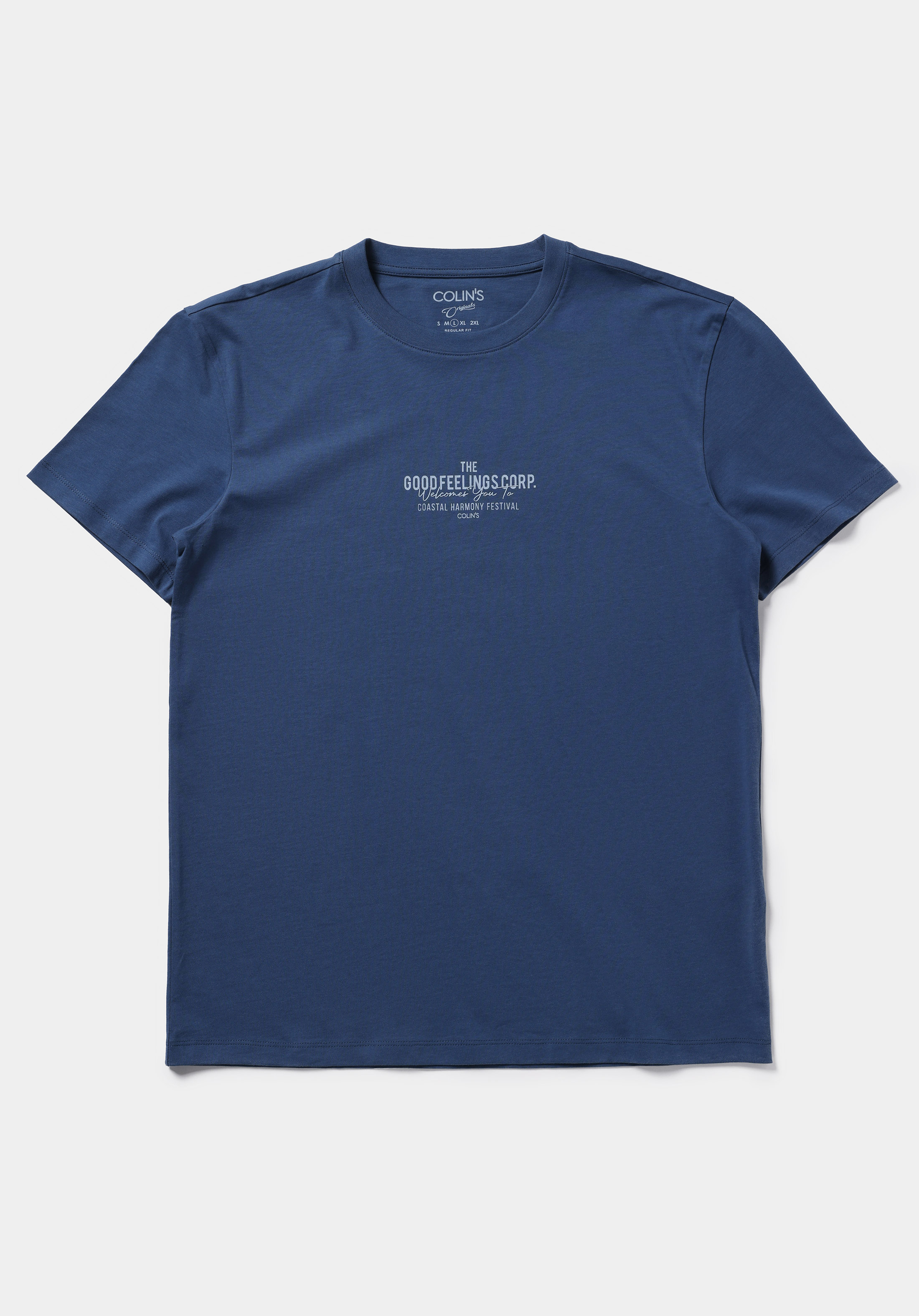 Regular Fit Yuvarlak Yaka Düz Erkek Mavi Kısa Kol Tişört