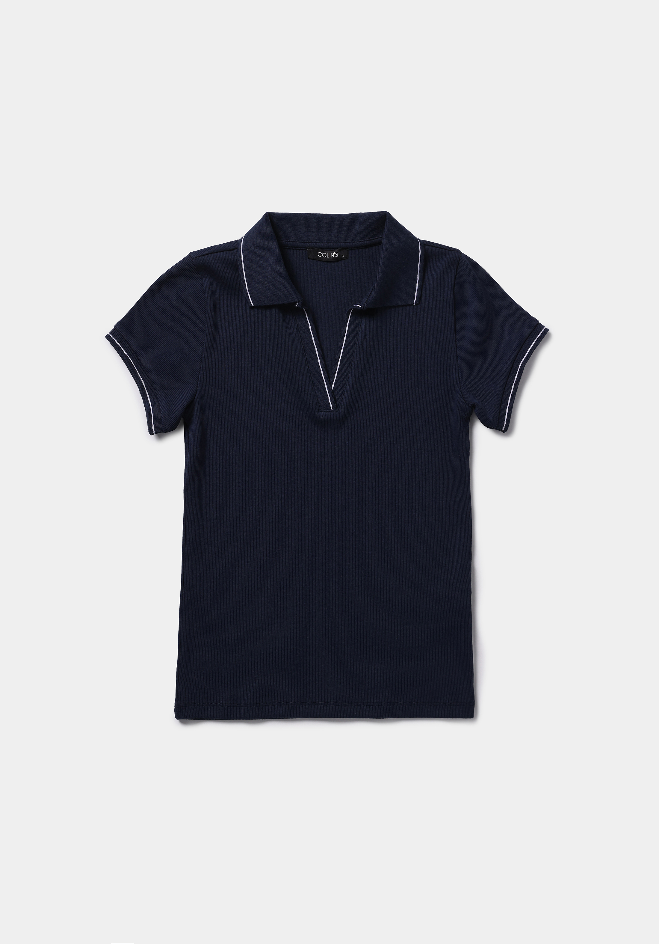 Slim Fit Polo Yaka Düz Kadın Lacivert Kısa Kol Tişört