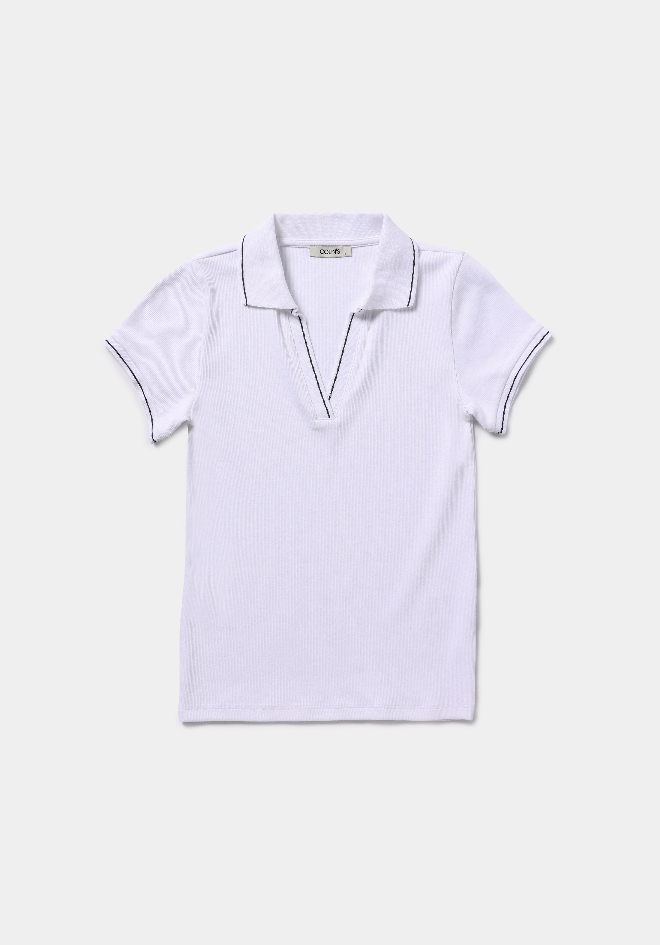 Slim Fit Polo Yaka Düz Kadın Beyaz Kısa Kol Tişört