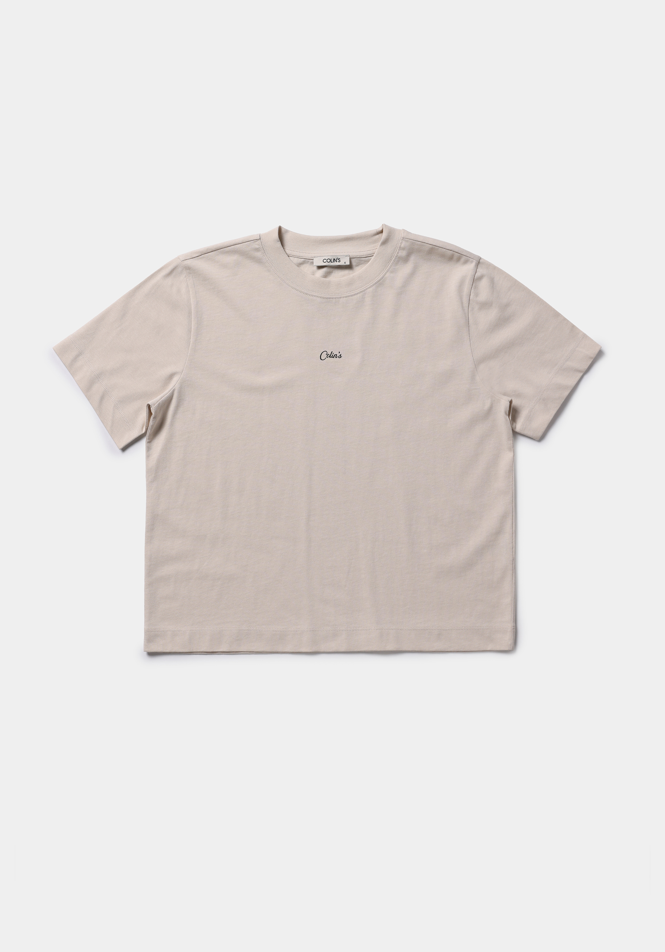 Boxy Fit Yuvarlak Yaka Baskılı Kadın Bej Kısa Kol Tişört