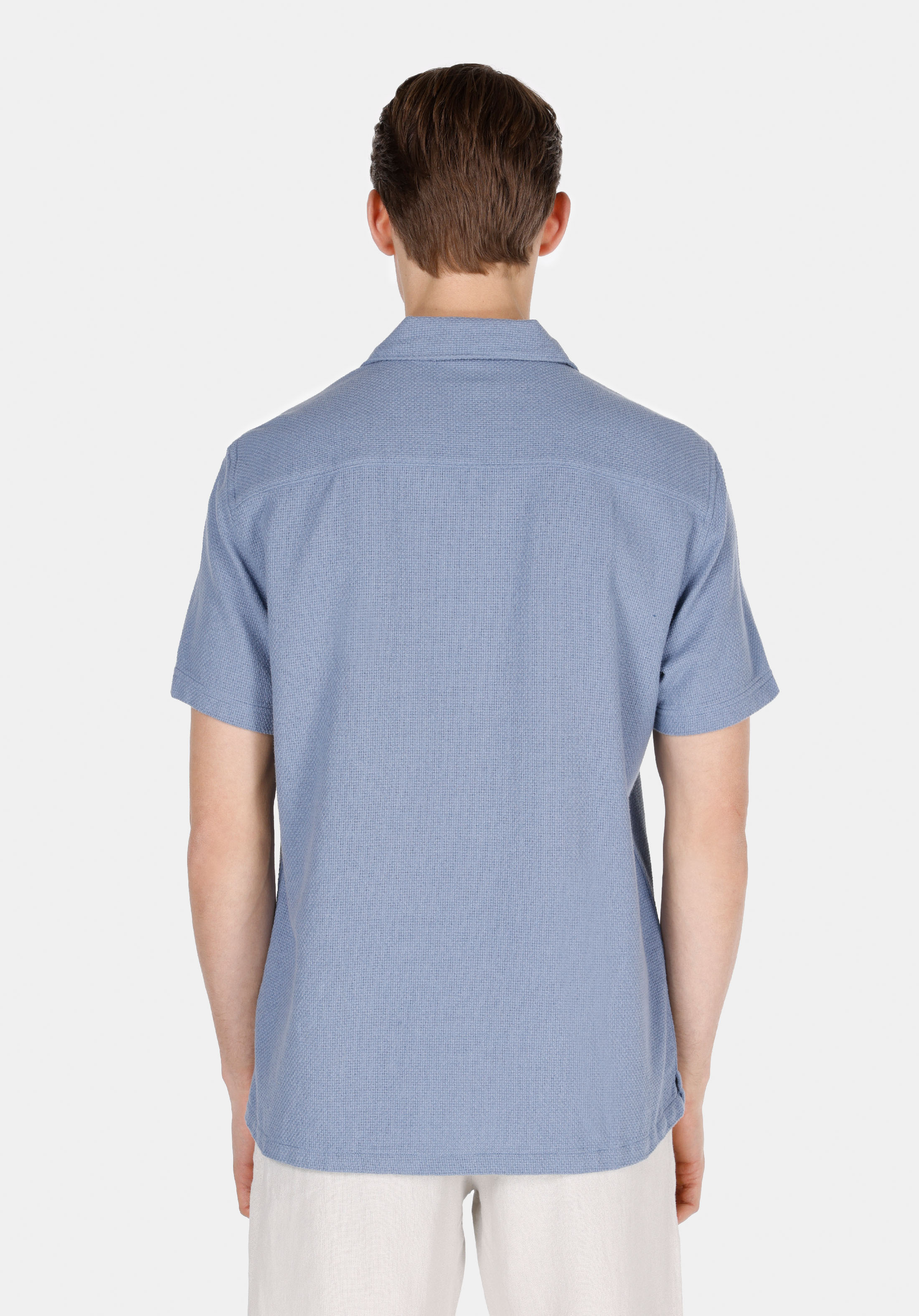 Regular Fit Shirt Neck Düz Erkek Mavi Kısa Kol Gömlek