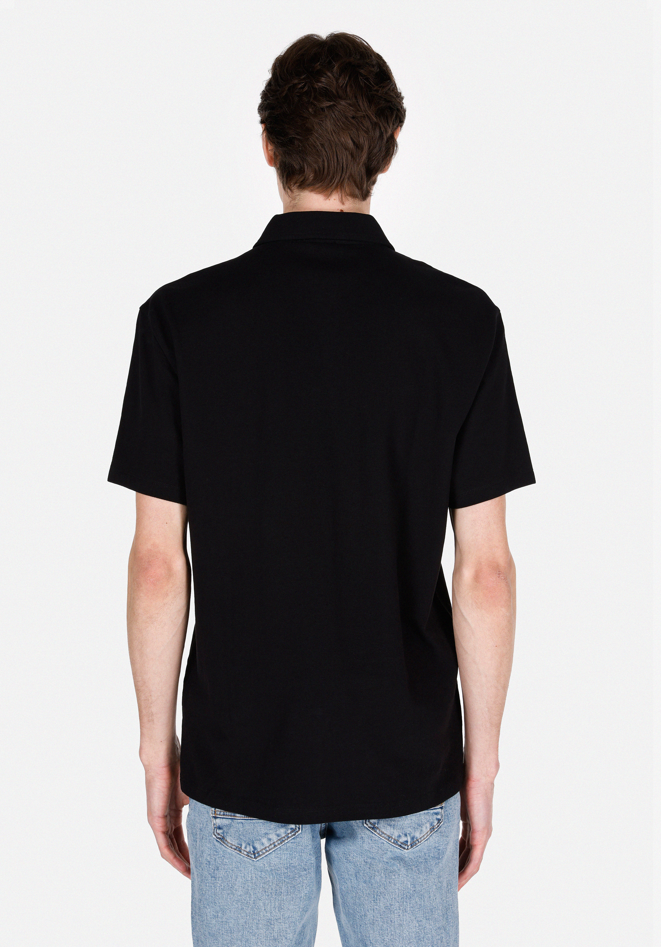 Comfort Fit Polo Yaka Düz Erkek Siyah Kısa Kol Tişört