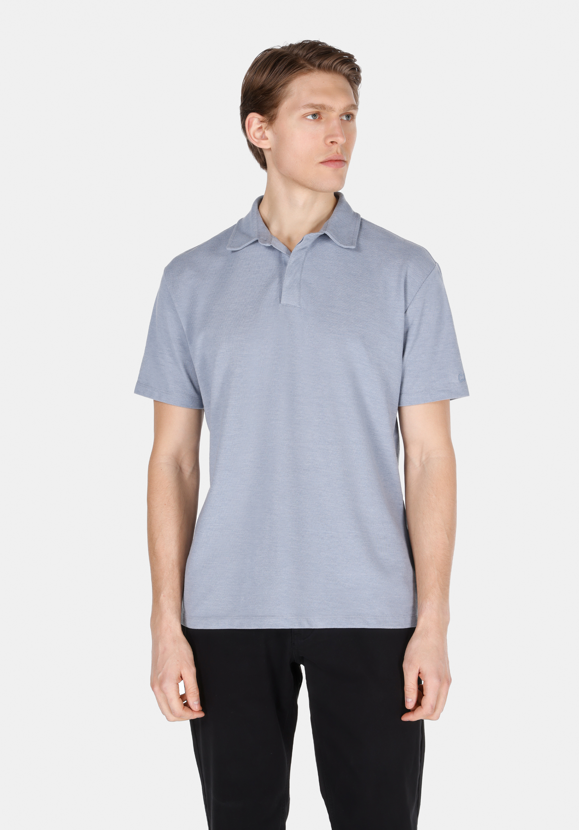 Comfort Fit Polo Yaka Düz Erkek Mavi Kısa Kol Tişört