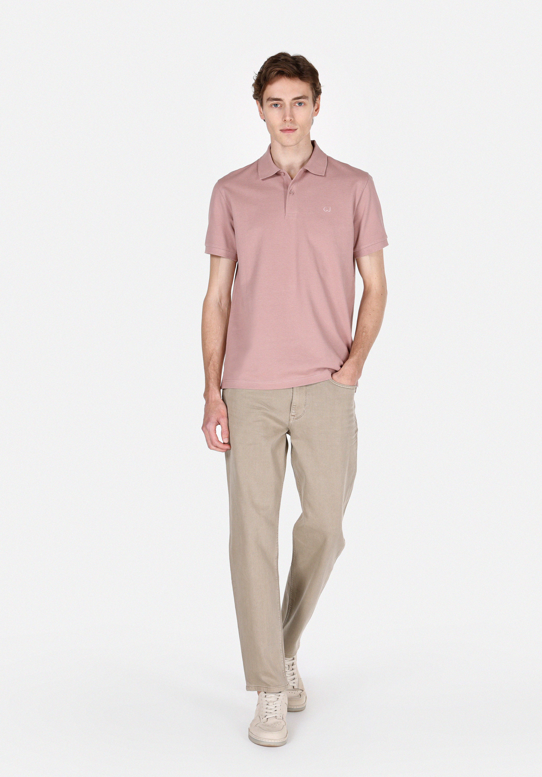 Regular Fit Polo Yaka Düz Erkek Pembe Kısa Kol Tişört