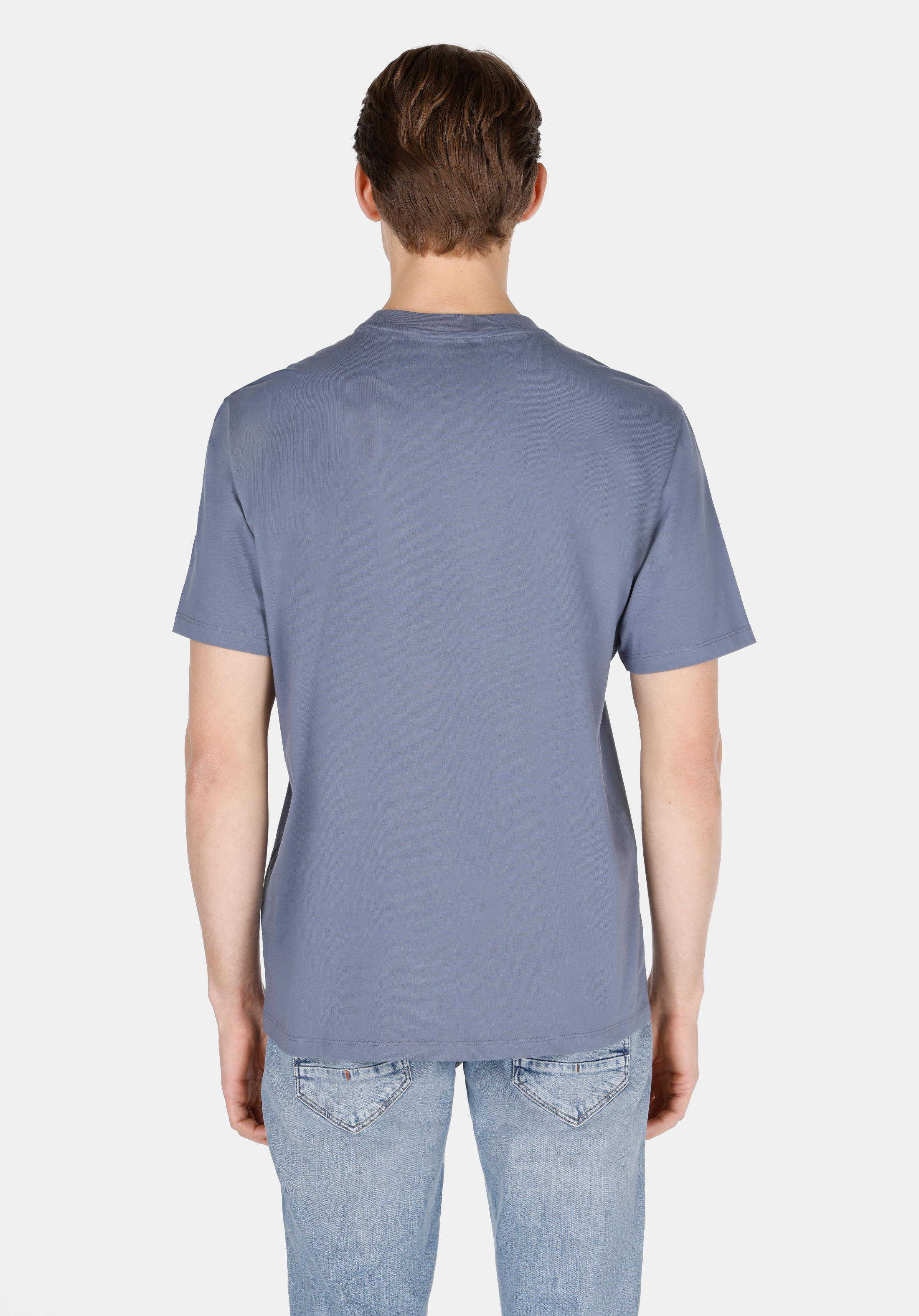 Comfort Fit Yuvarlak Yaka Düz Erkek Mavi Kısa Kol Tişört