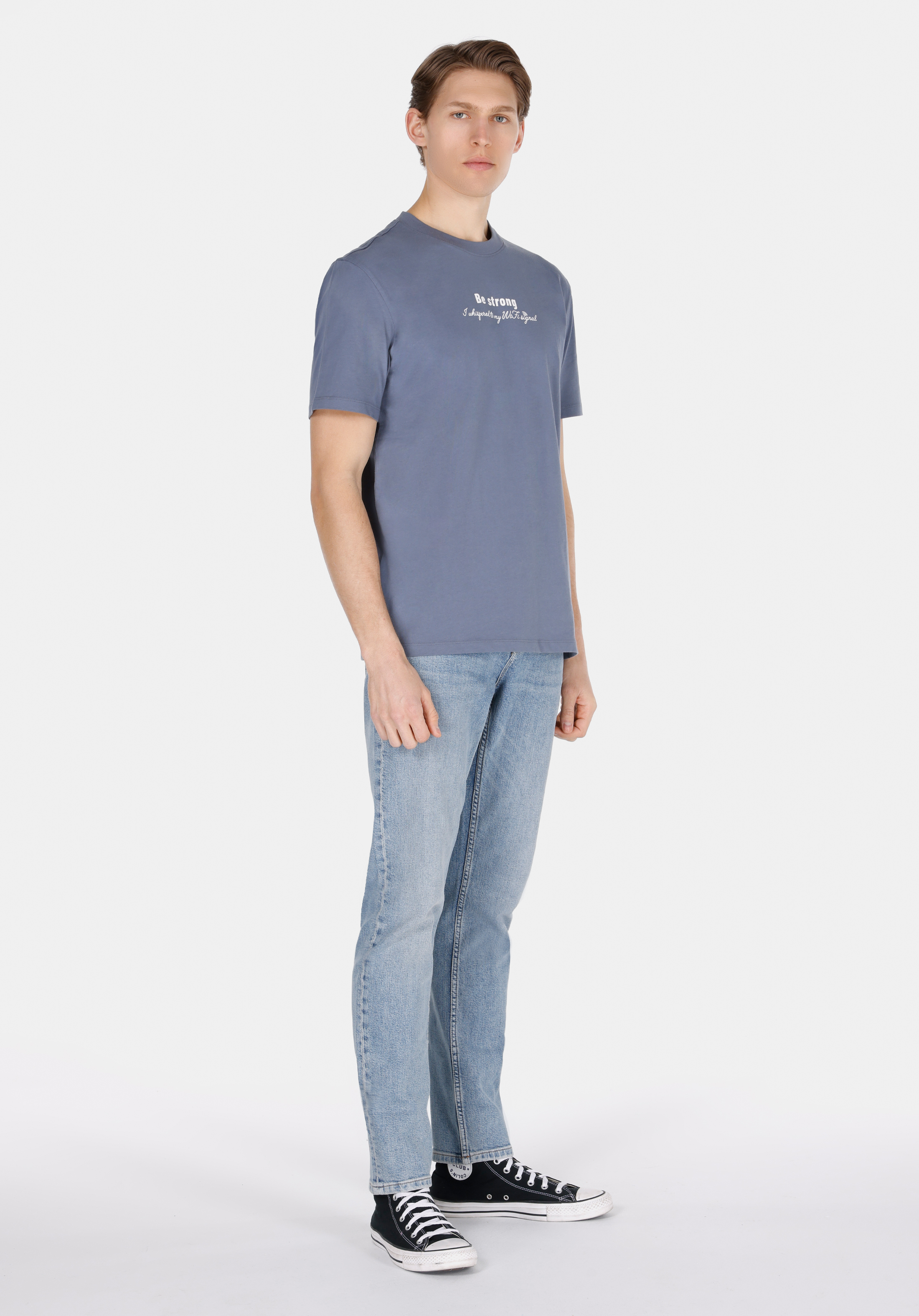 Comfort Fit Yuvarlak Yaka Düz Erkek Mavi Kısa Kol Tişört