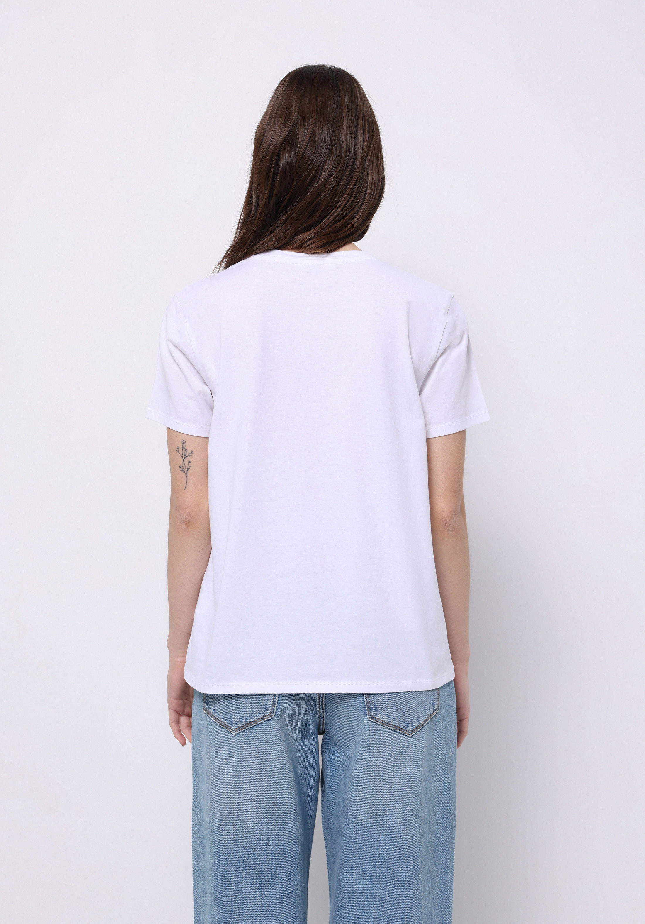Regular Fit Yuvarlak Yaka Baskılı Kadın Beyaz Kısa Kol Tişört