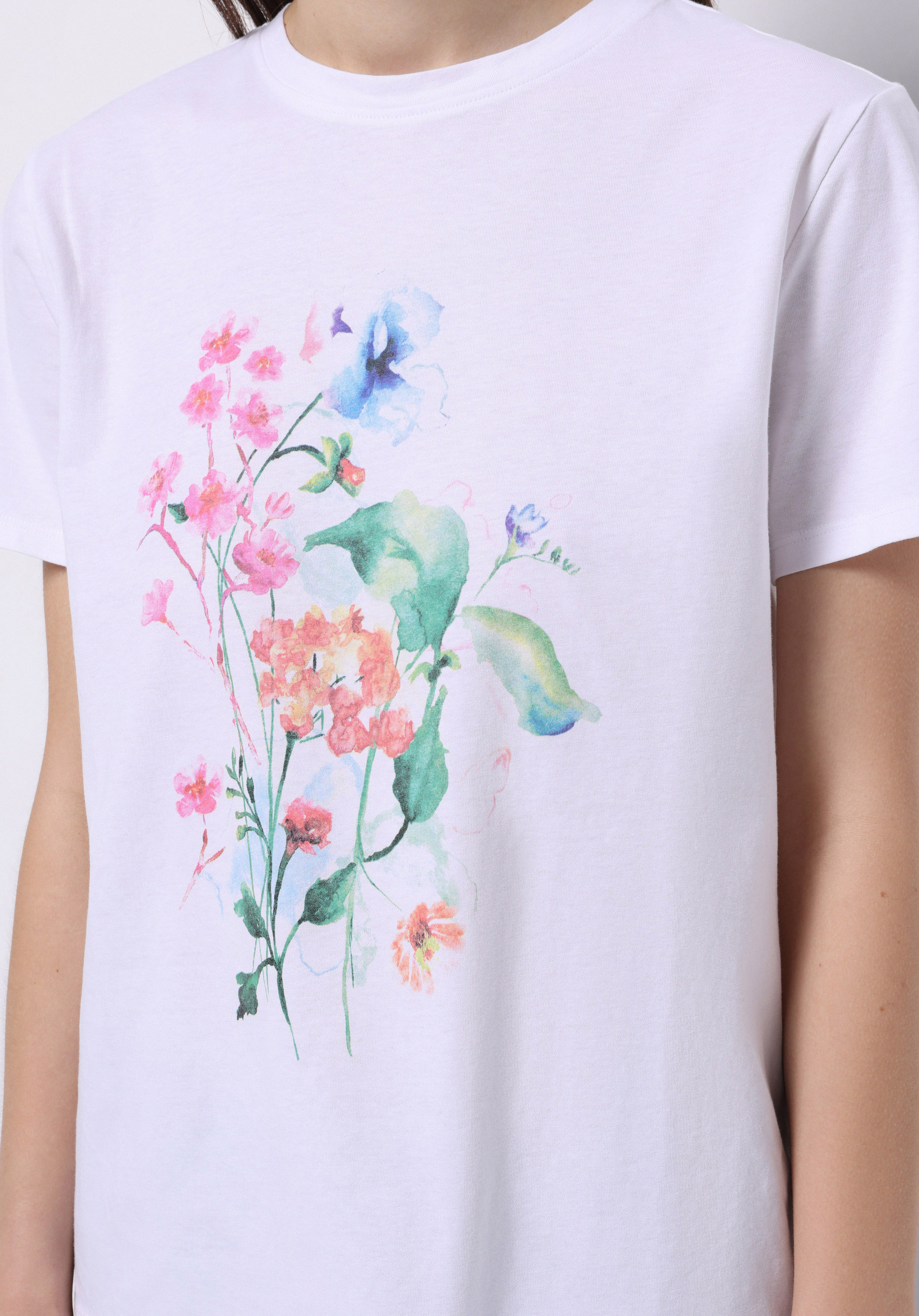 Regular Fit Yuvarlak Yaka Baskılı Kadın Beyaz Kısa Kol Tişört