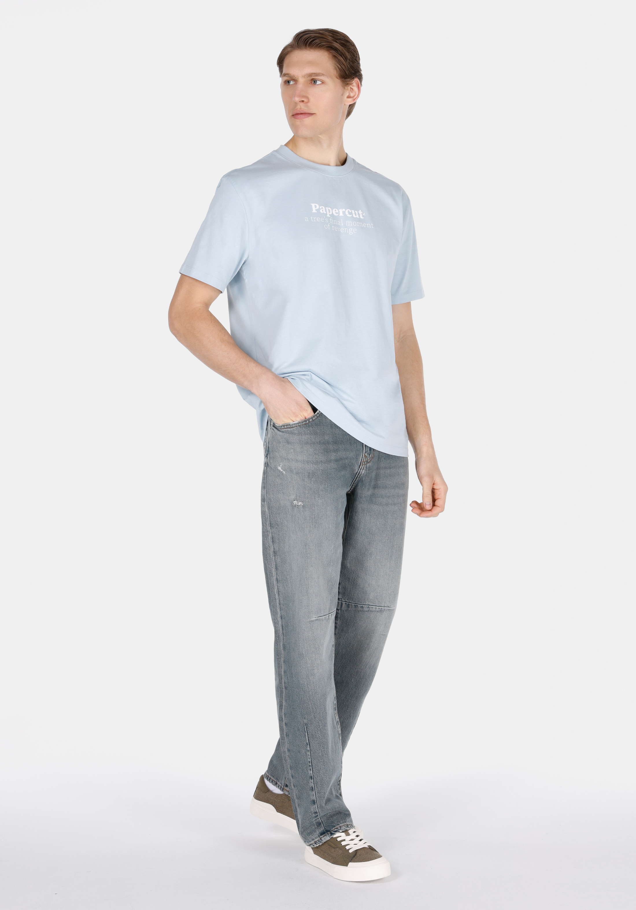 Comfort Fit Yuvarlak Yaka Düz Erkek Mavi Kısa Kol Tişört