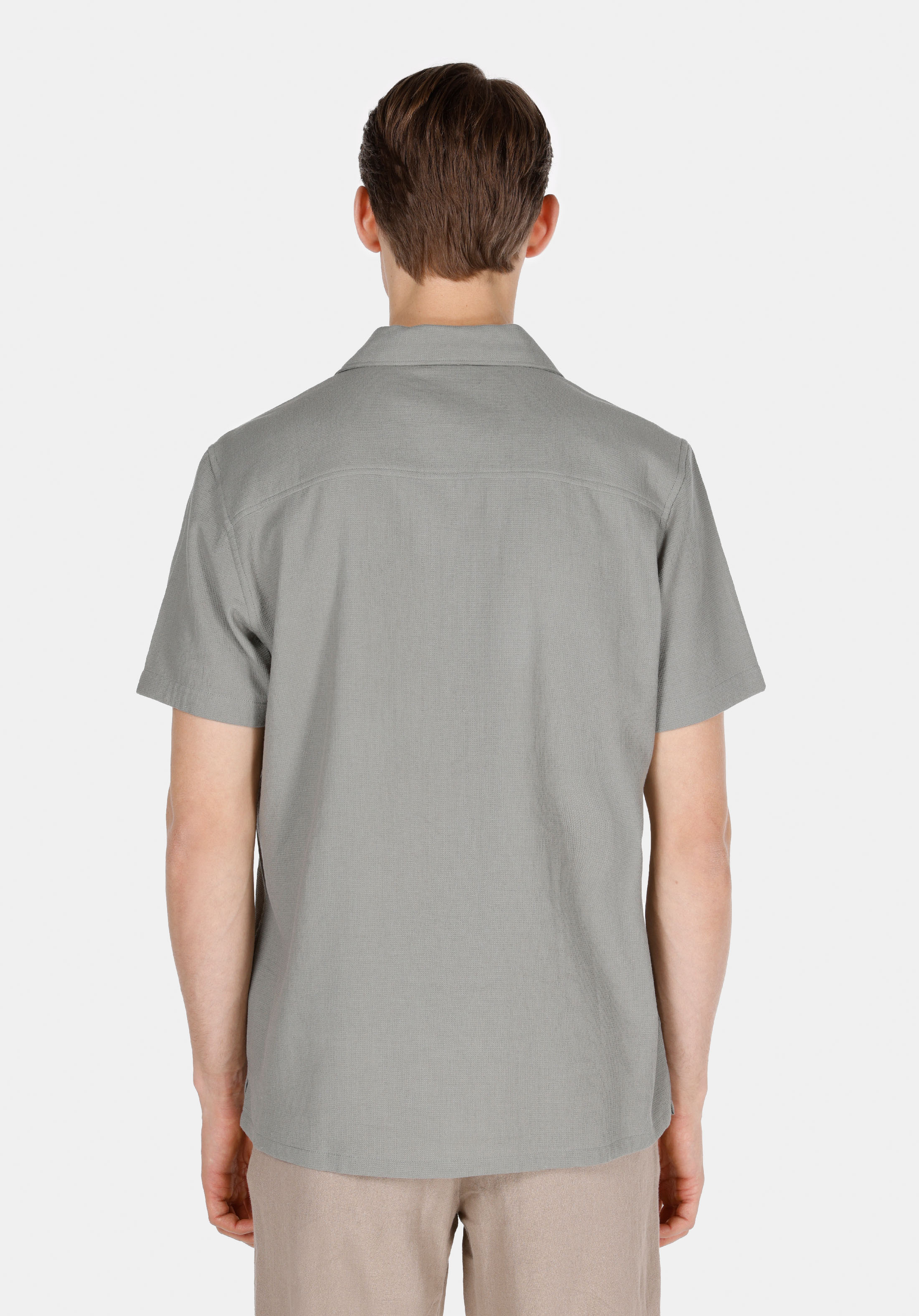 Regular Fit Shirt Neck Düz Erkek Yeşil Kısa Kol Gömlek