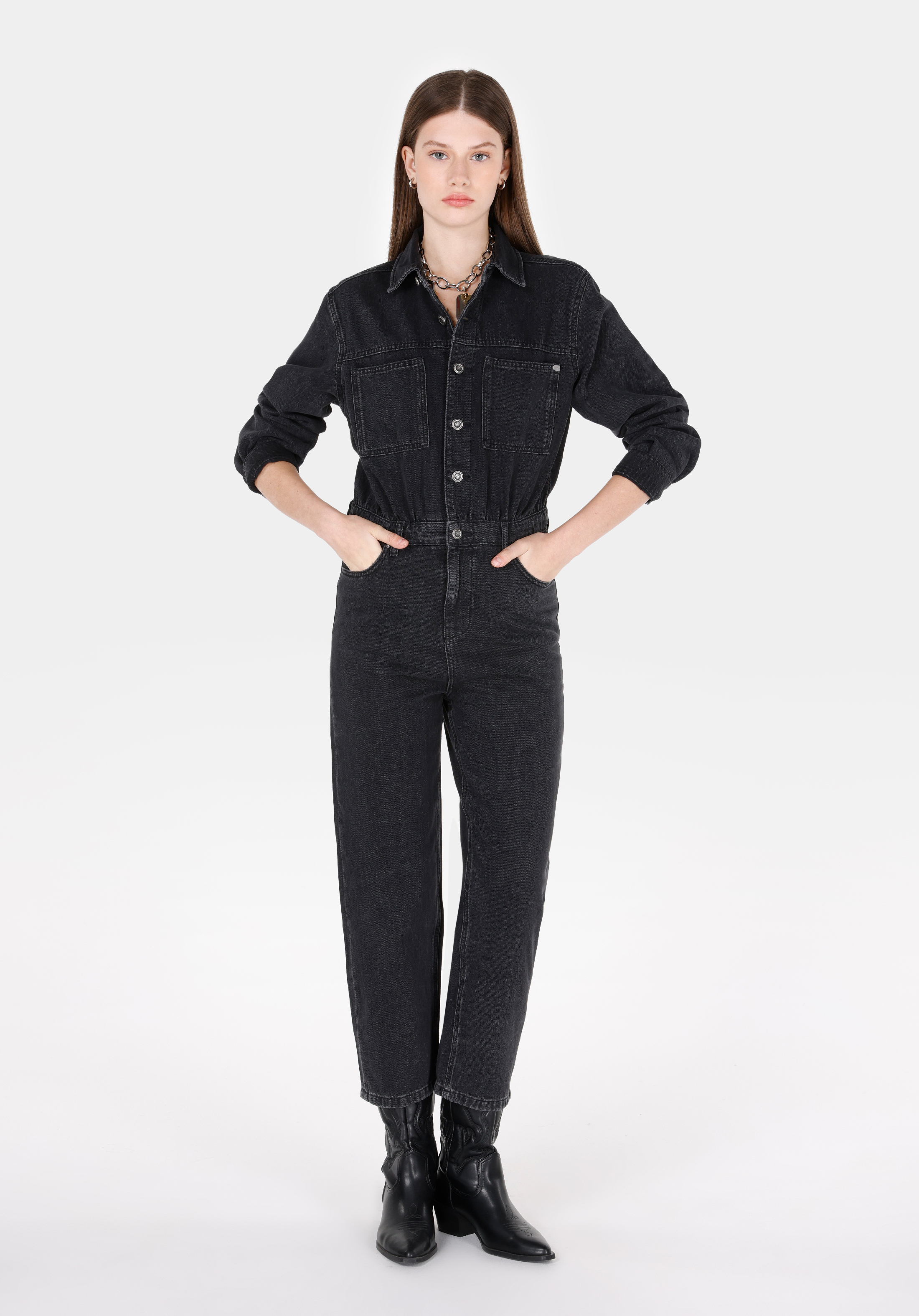 Regular Fit   Kadın Siyah Jean Pantolon