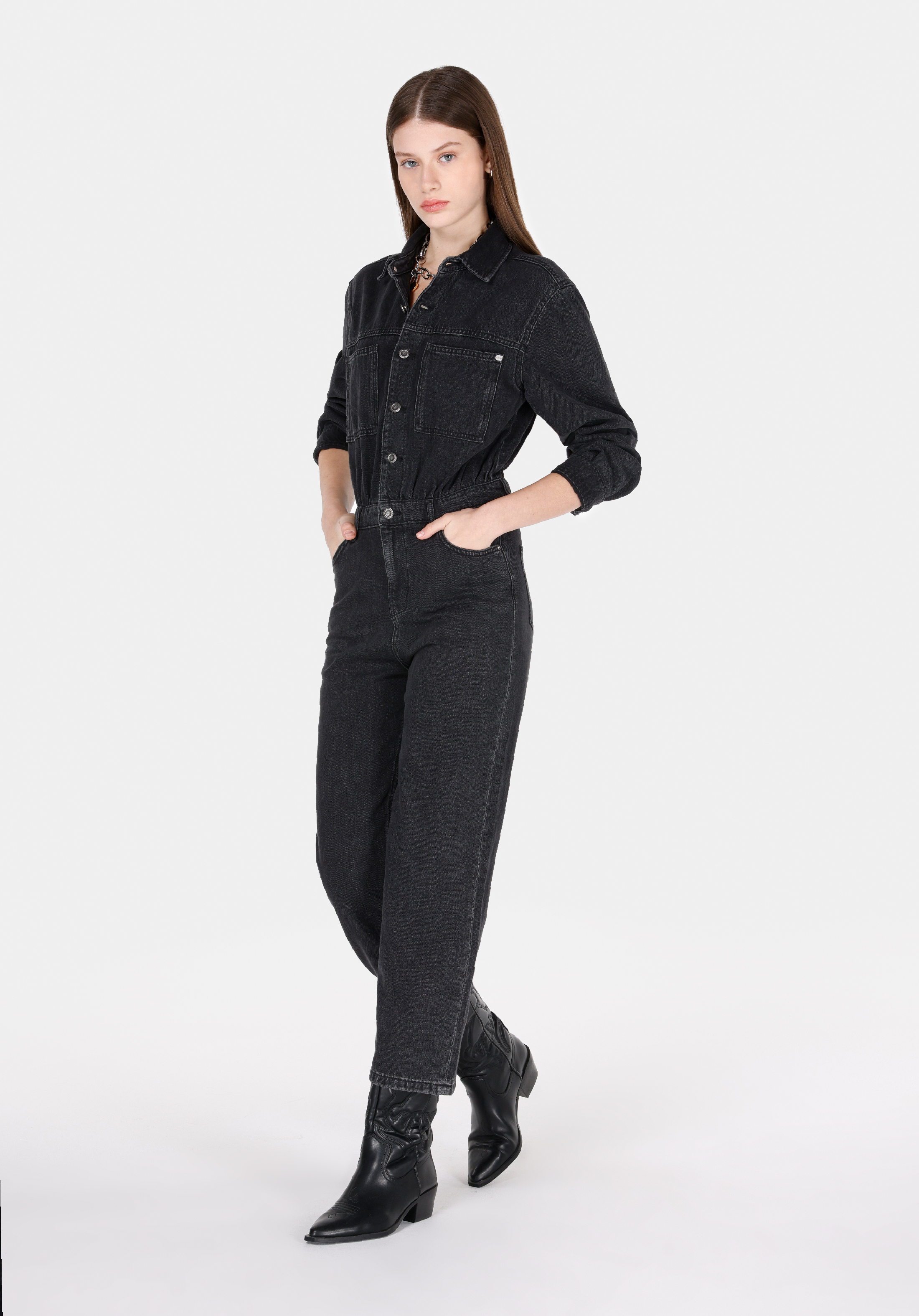 Regular Fit   Kadın Siyah Jean Pantolon