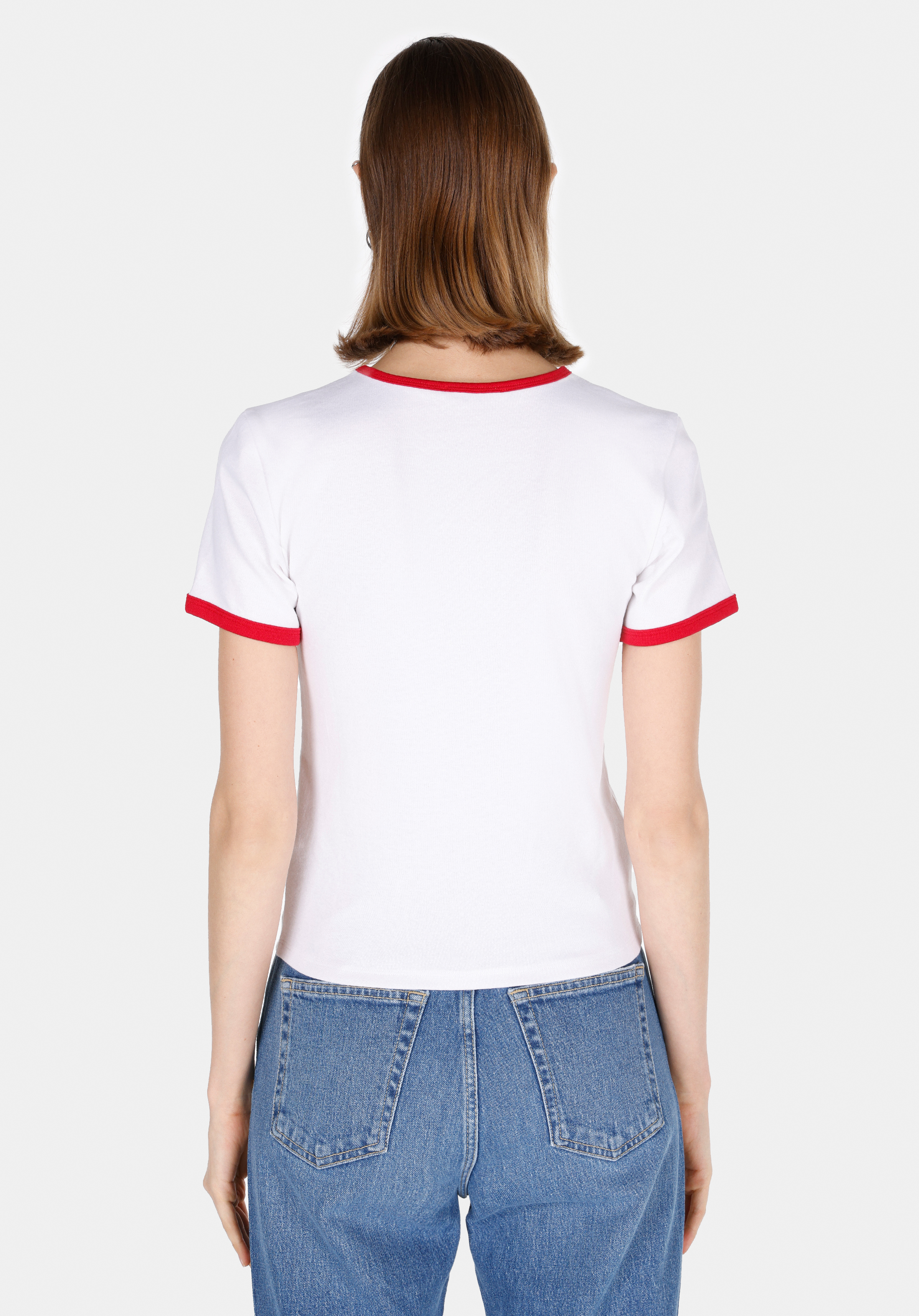 Slim Fit Yuvarlak Yaka Baskılı Kadın Beyaz Kısa Kol Tişört