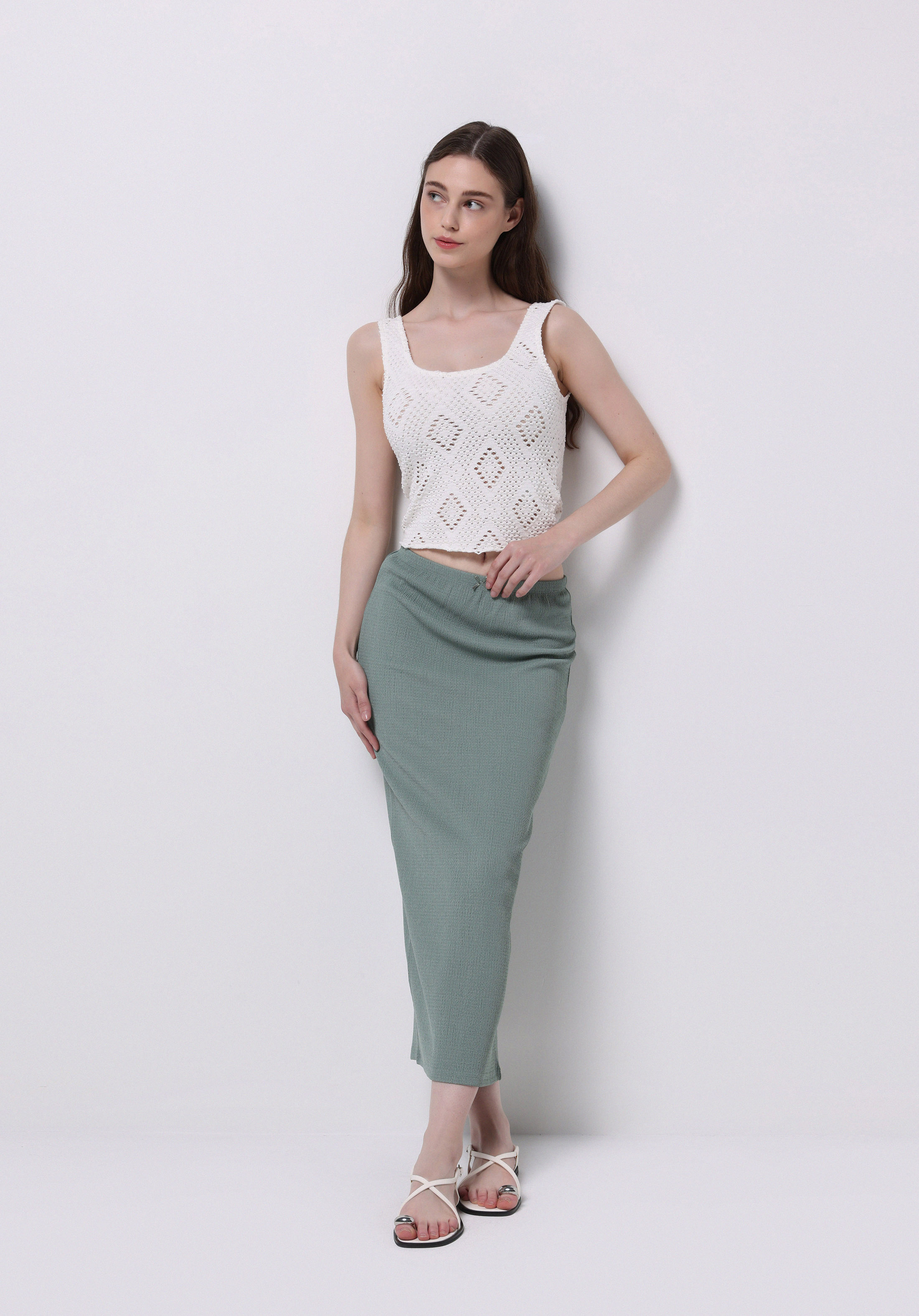 Slim Fit Düz  Kadın Yeşil Etek