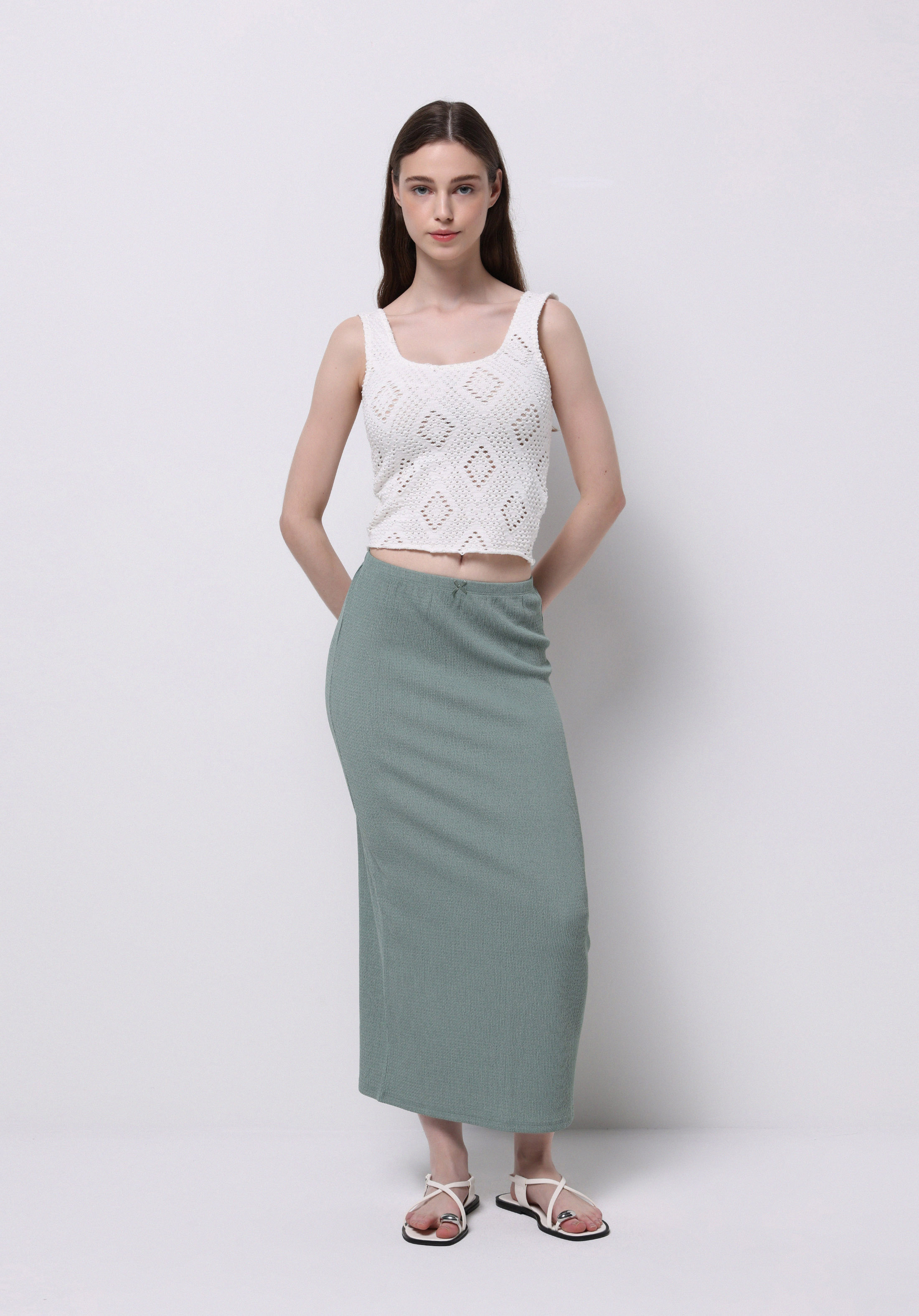 Slim Fit Düz  Kadın Yeşil Etek