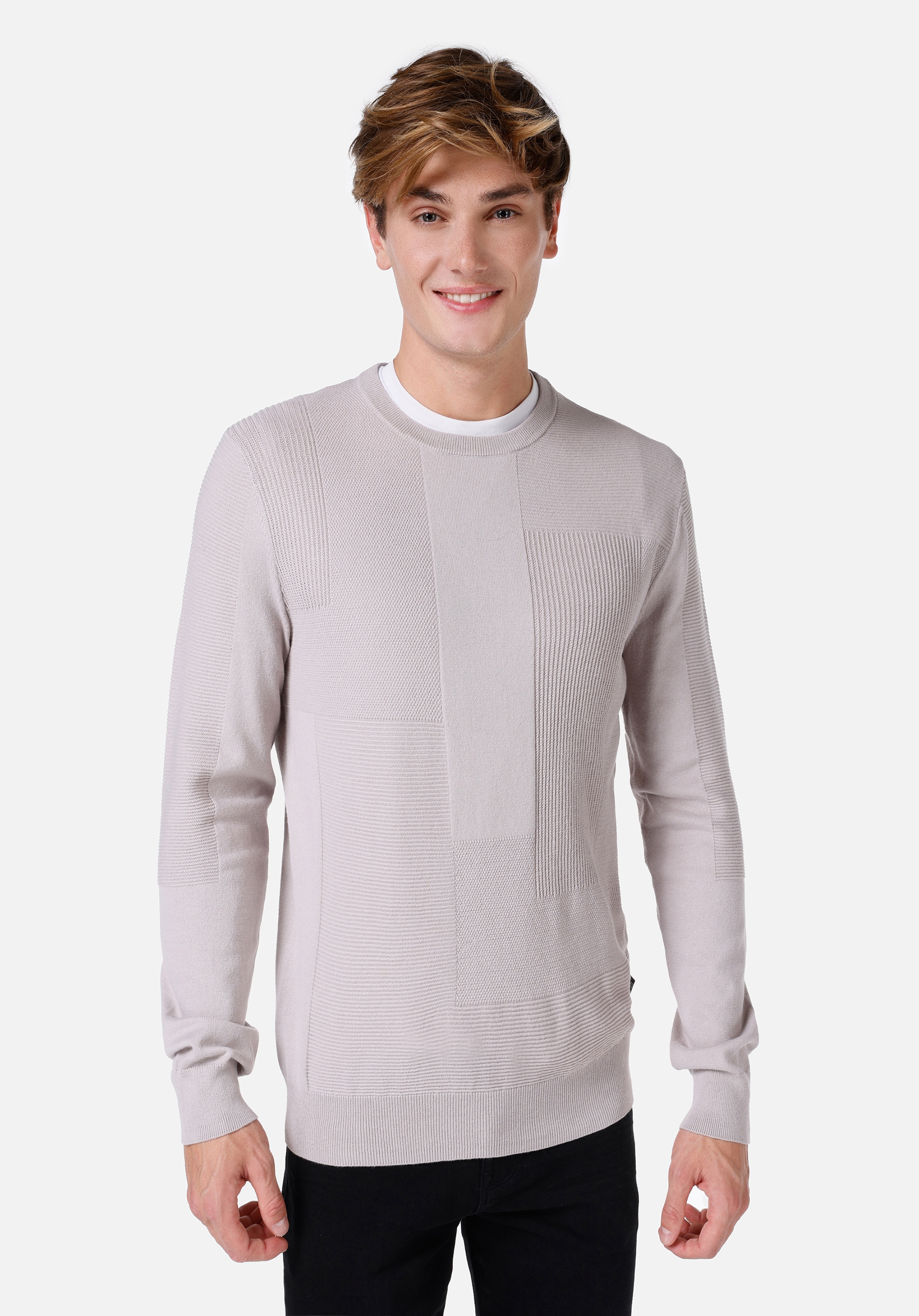 Regular Fit Yuvarlak Yaka Jakarlı Erkek Gri Kazak