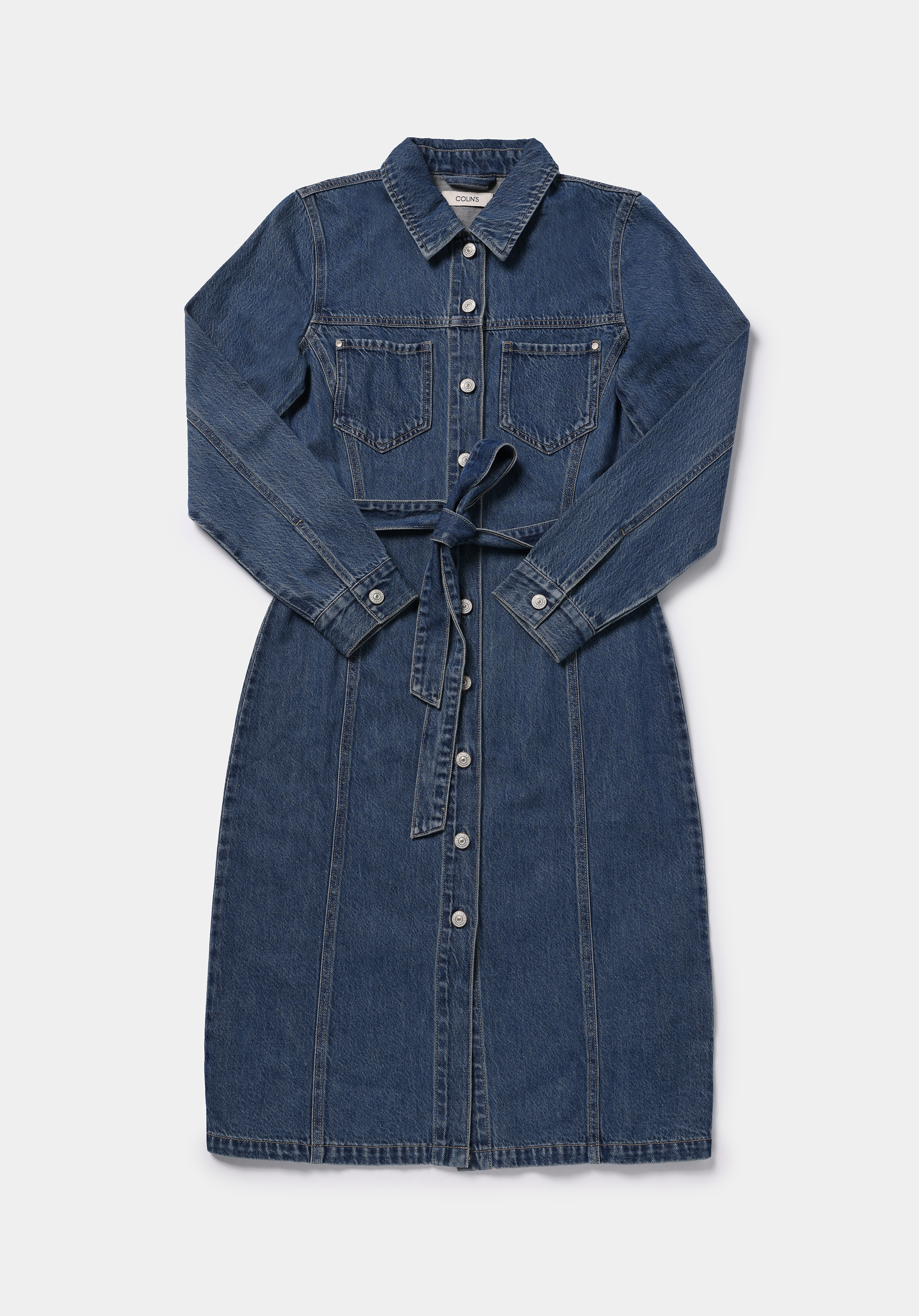 Slim Fit Düz Kadın Mavi Uzun Kol Elbise