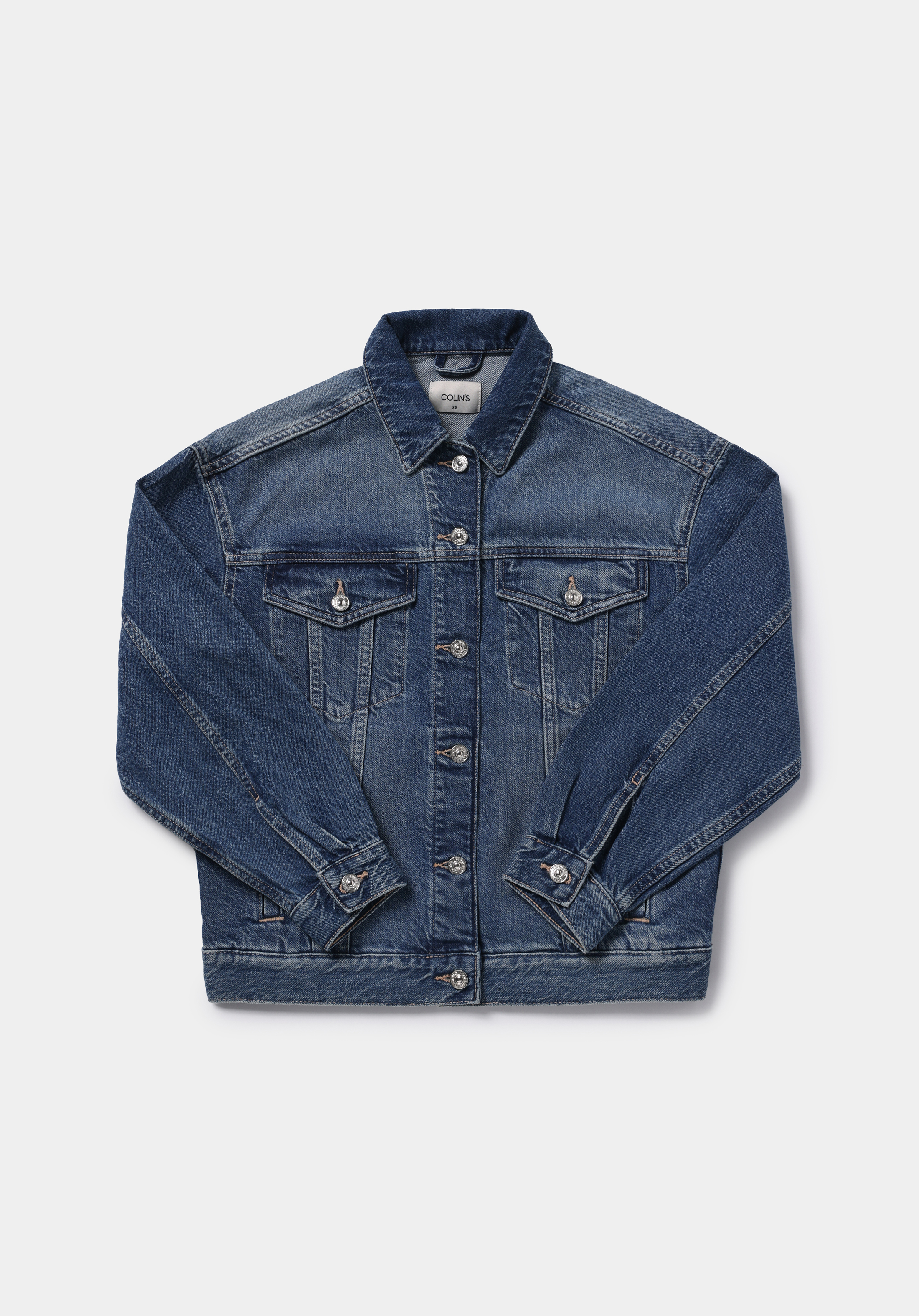 Oversize Fit Düğmeli Astarsız  Kadın Mavi Ceket