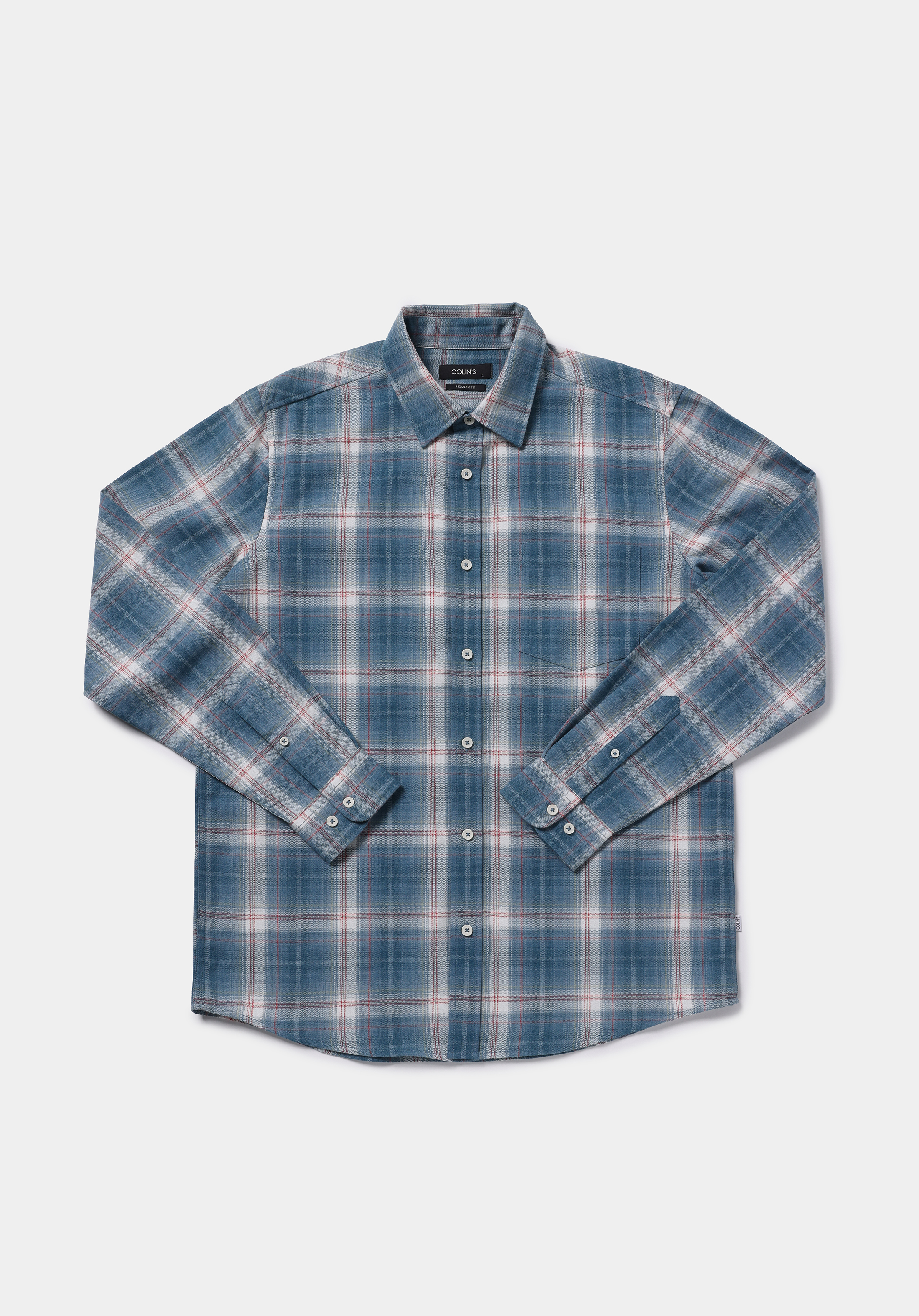 Regular Fit Shirt Neck Ekoseli Erkek Yeşil Uzun Kol Gömlek