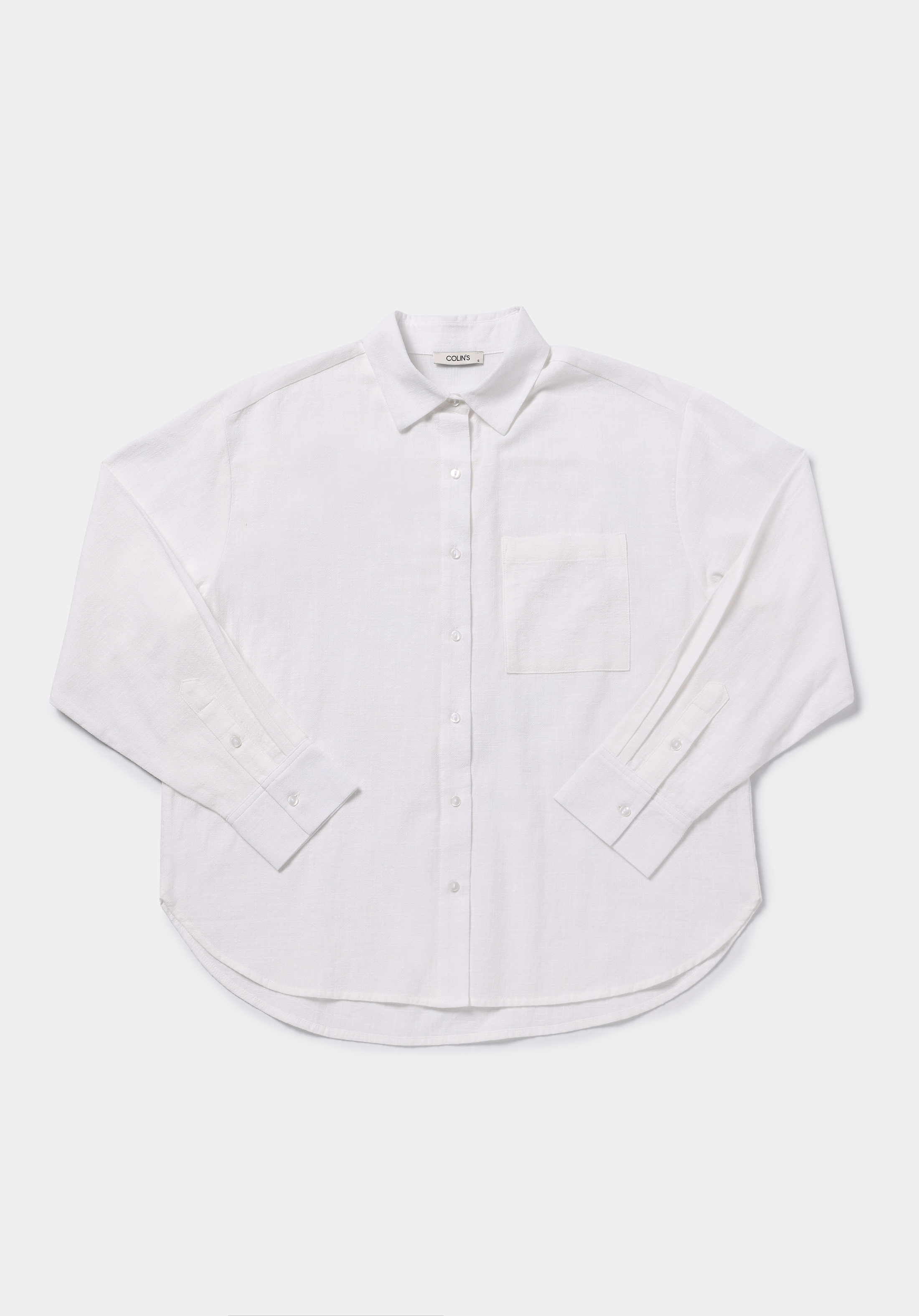 Boyfriend Fit Shirt Neck Düz Kadın Beyaz Uzun Kol Gömlek