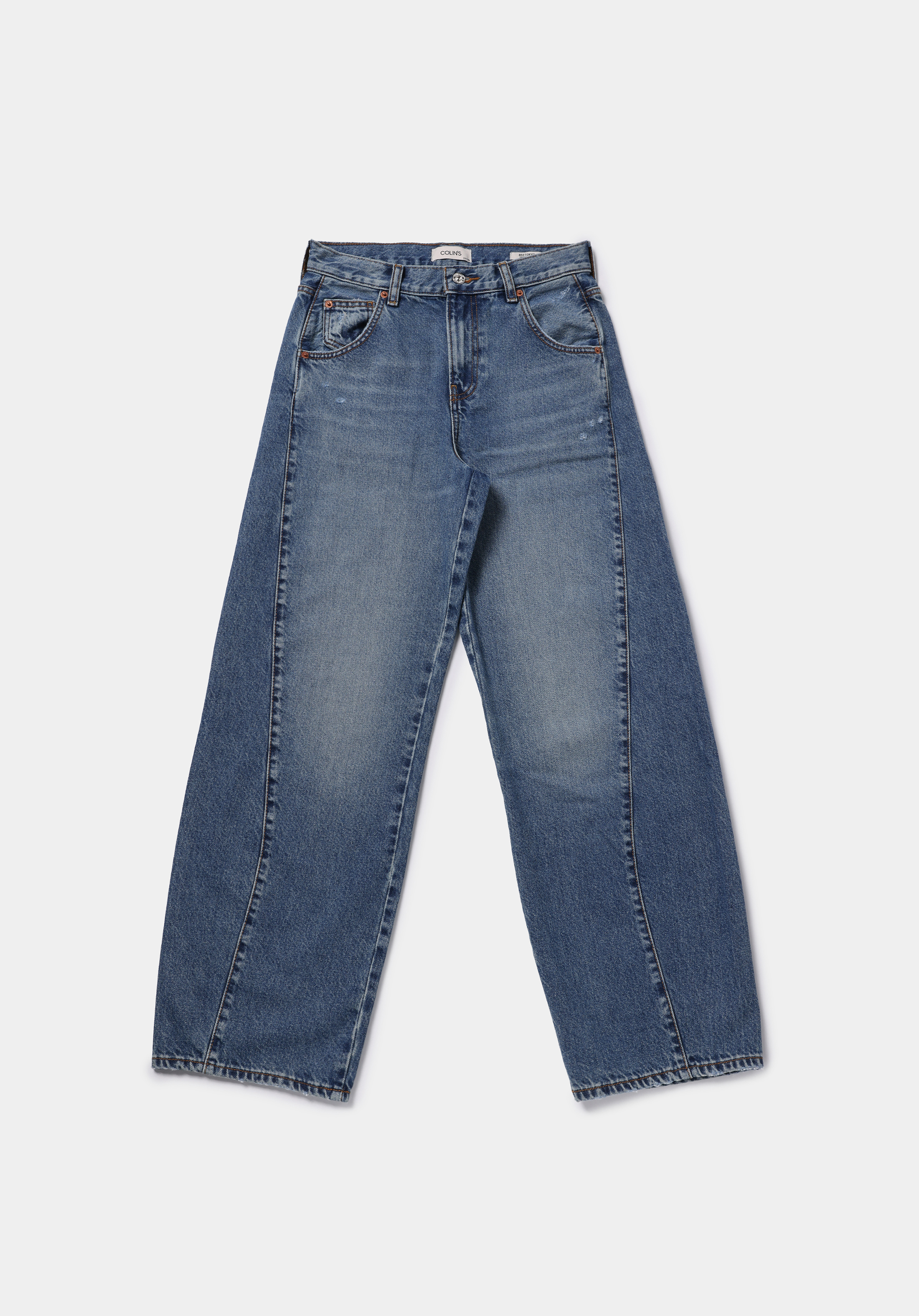 Baggy Fıt Orta Bel Daralan Paça Kadın Mid İndigo Denim Jean Pantolon