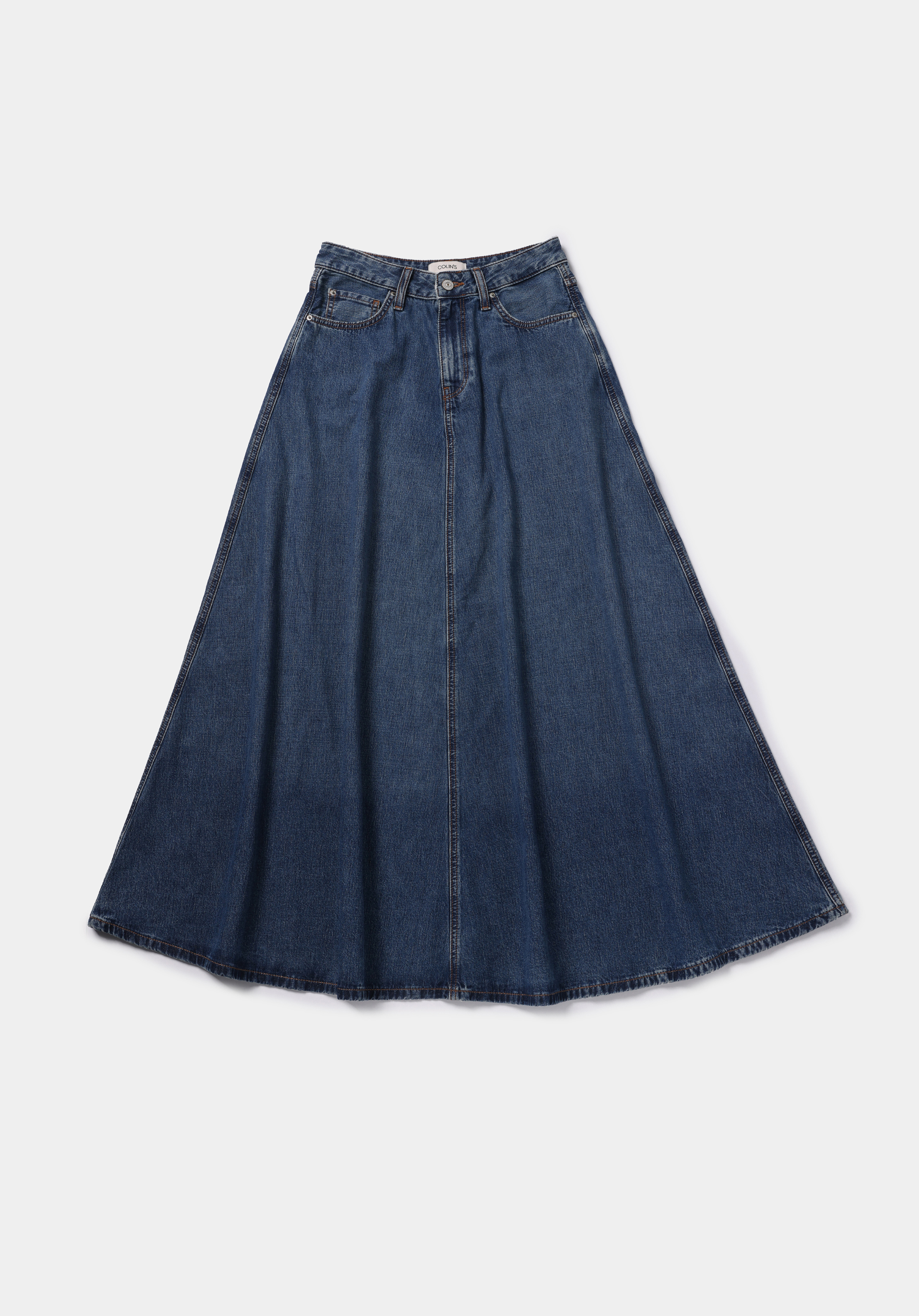 Regular Fit Düz Fermuarlı Kadın Mid İndigo Denim Etek