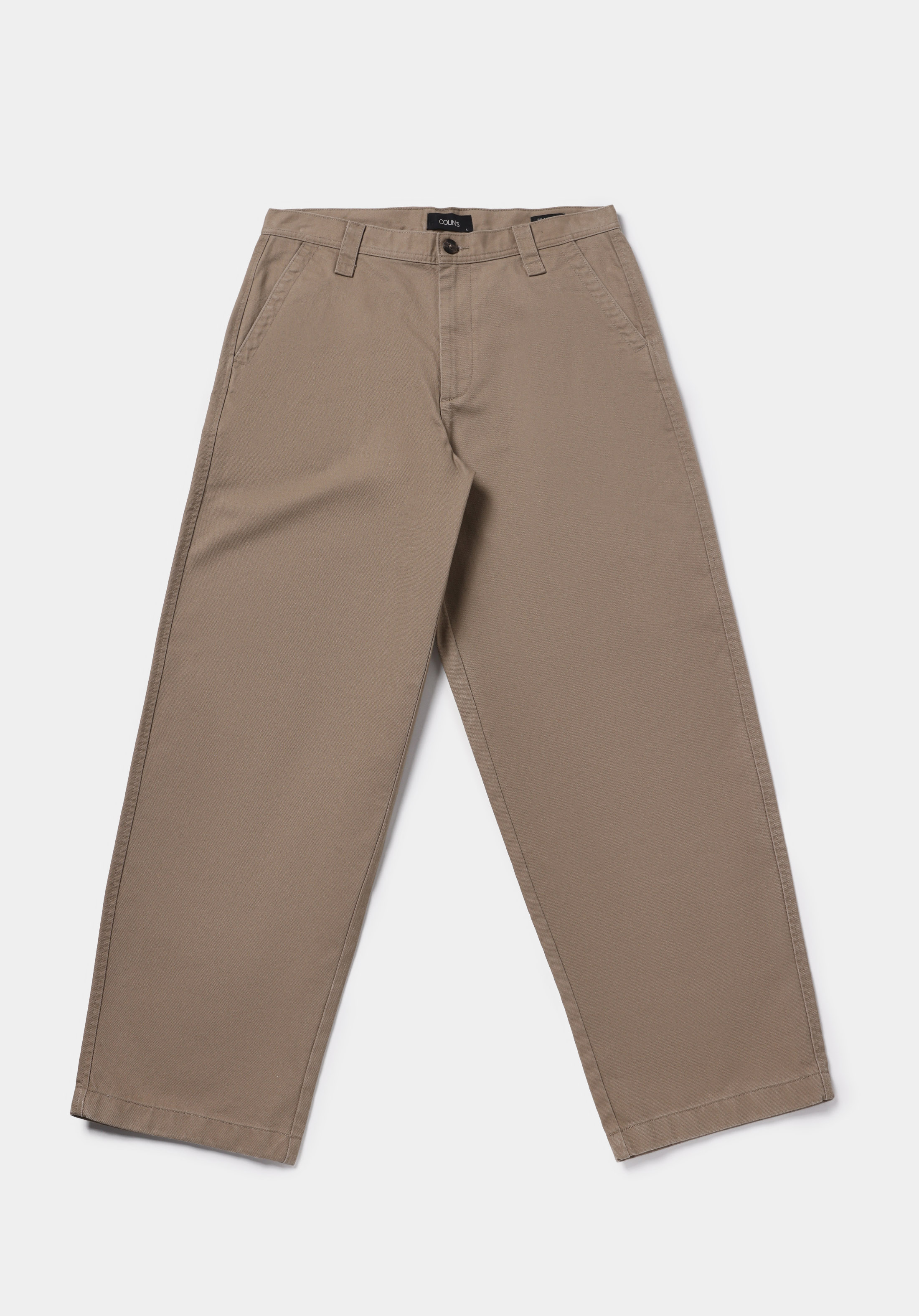 Relaxed Fit Orta Bel Bilekte Biten Geniş Paça Erkek Bej  Pantolon