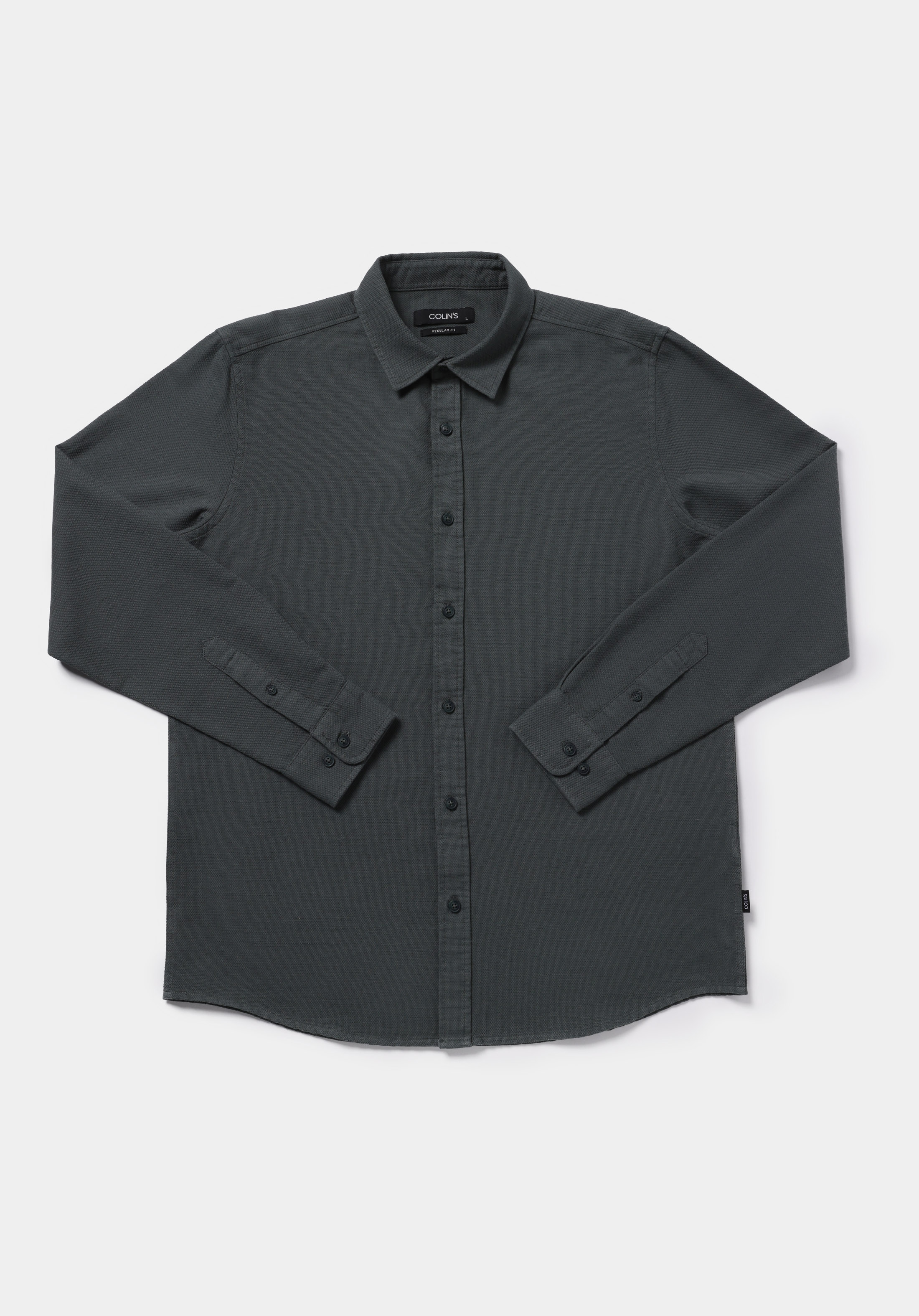 Regular Fit Shirt Neck Düz Erkek Yeşil Uzun Kol Gömlek