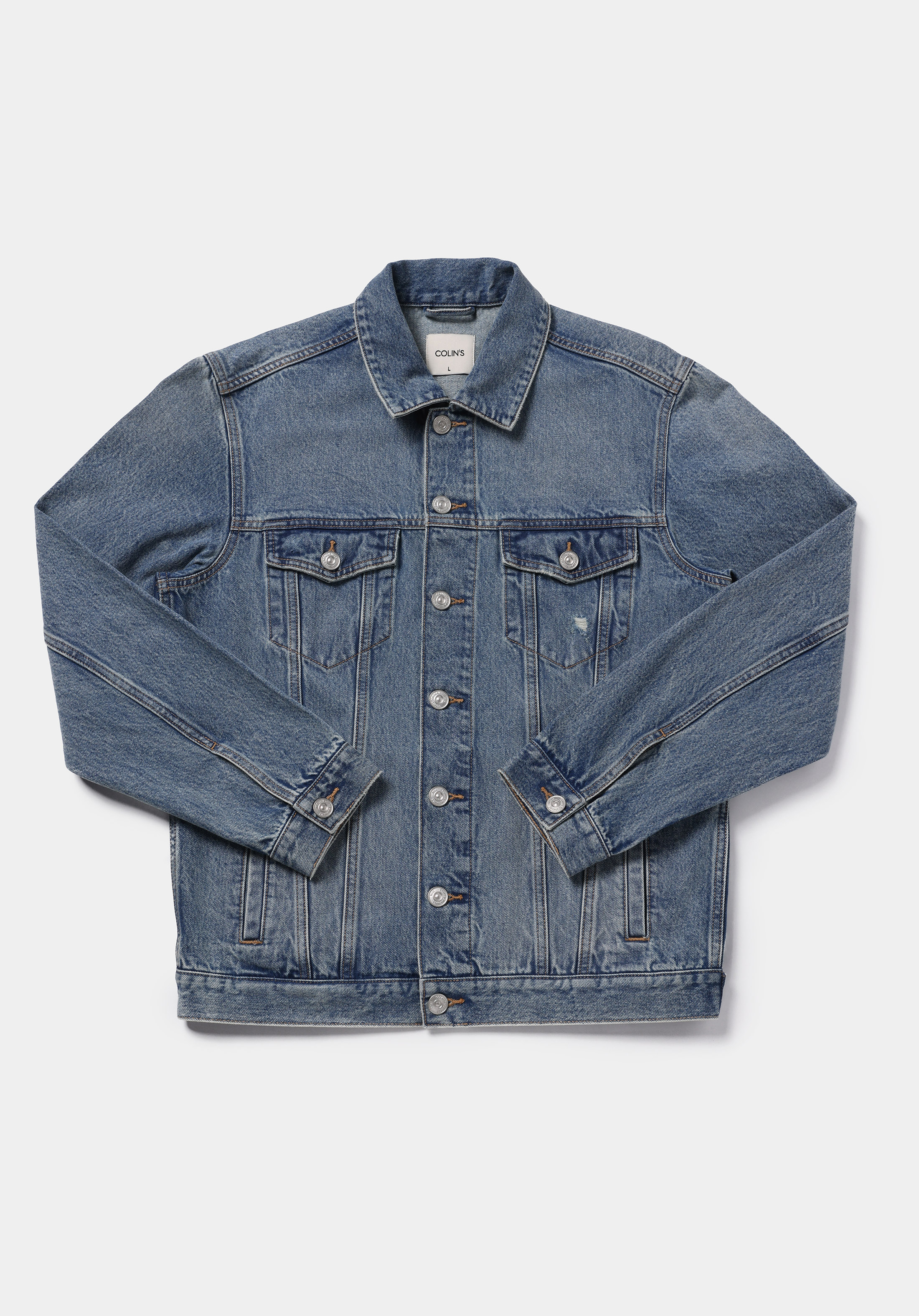 Regular Fit Düğmeli Astarsız  Erkek Light İndigo Denim Ceket