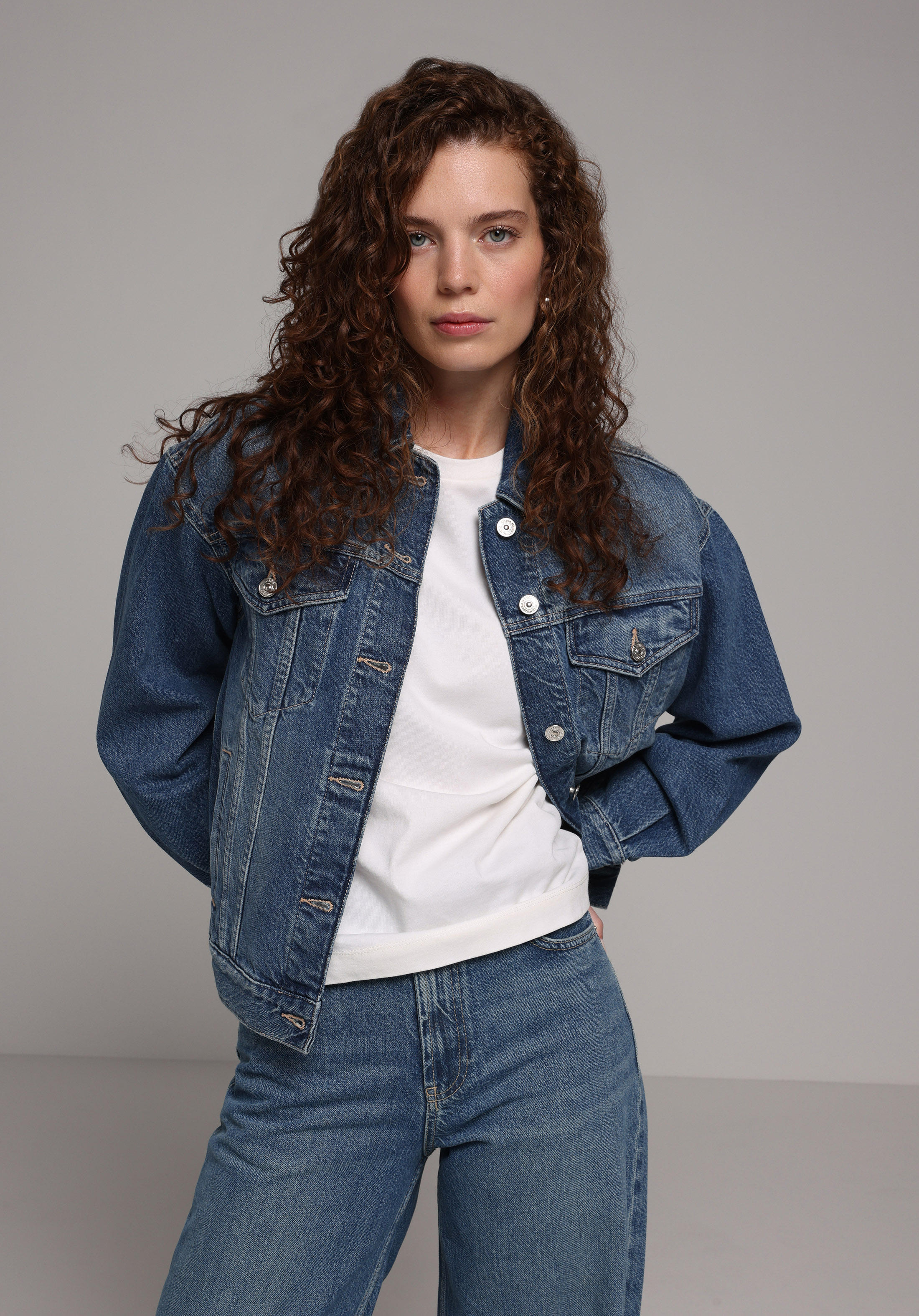 Oversize Fit Düğmeli Astarsız  Kadın Mavi Ceket