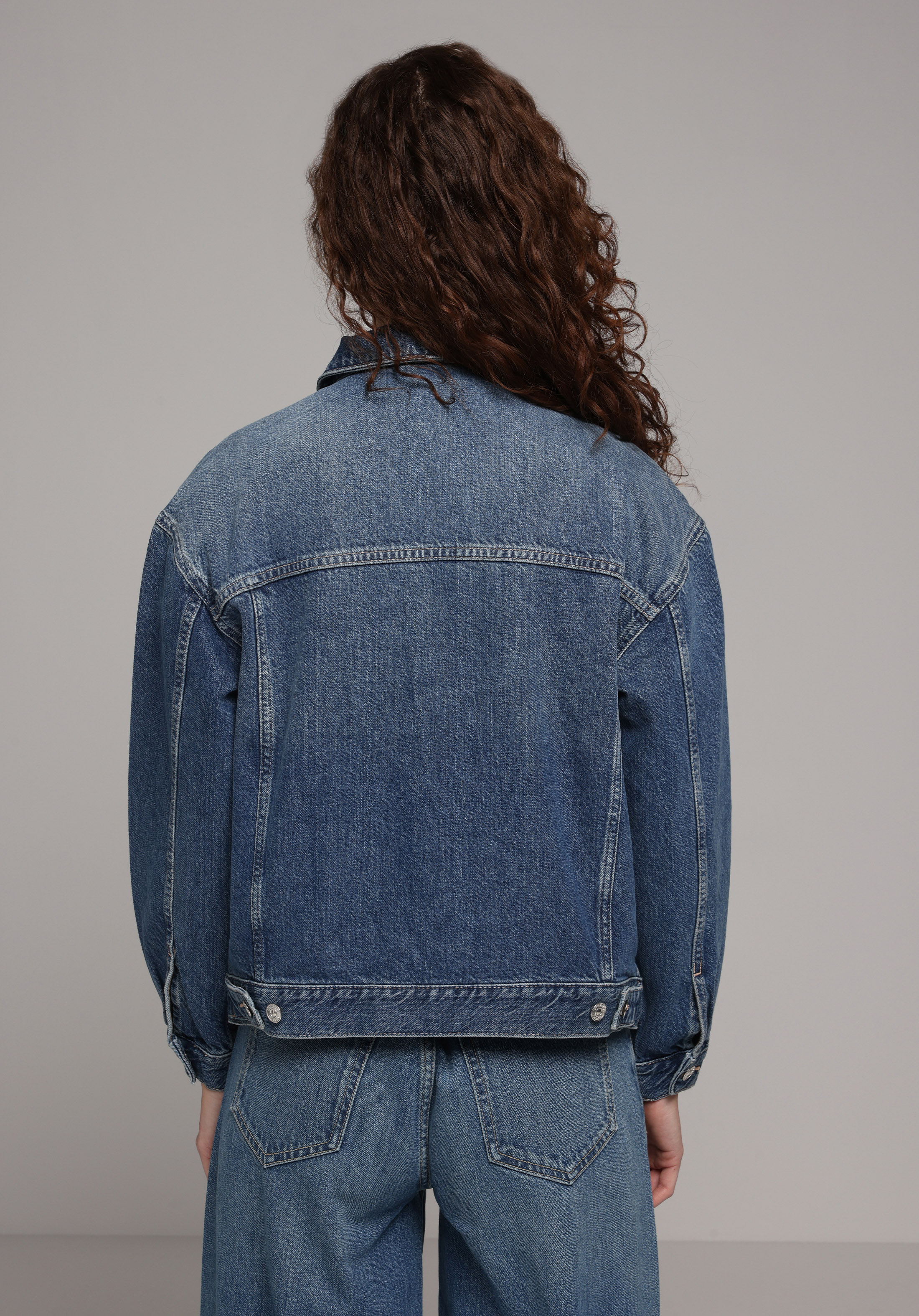 Oversize Fit Düğmeli Astarsız  Kadın Mavi Ceket