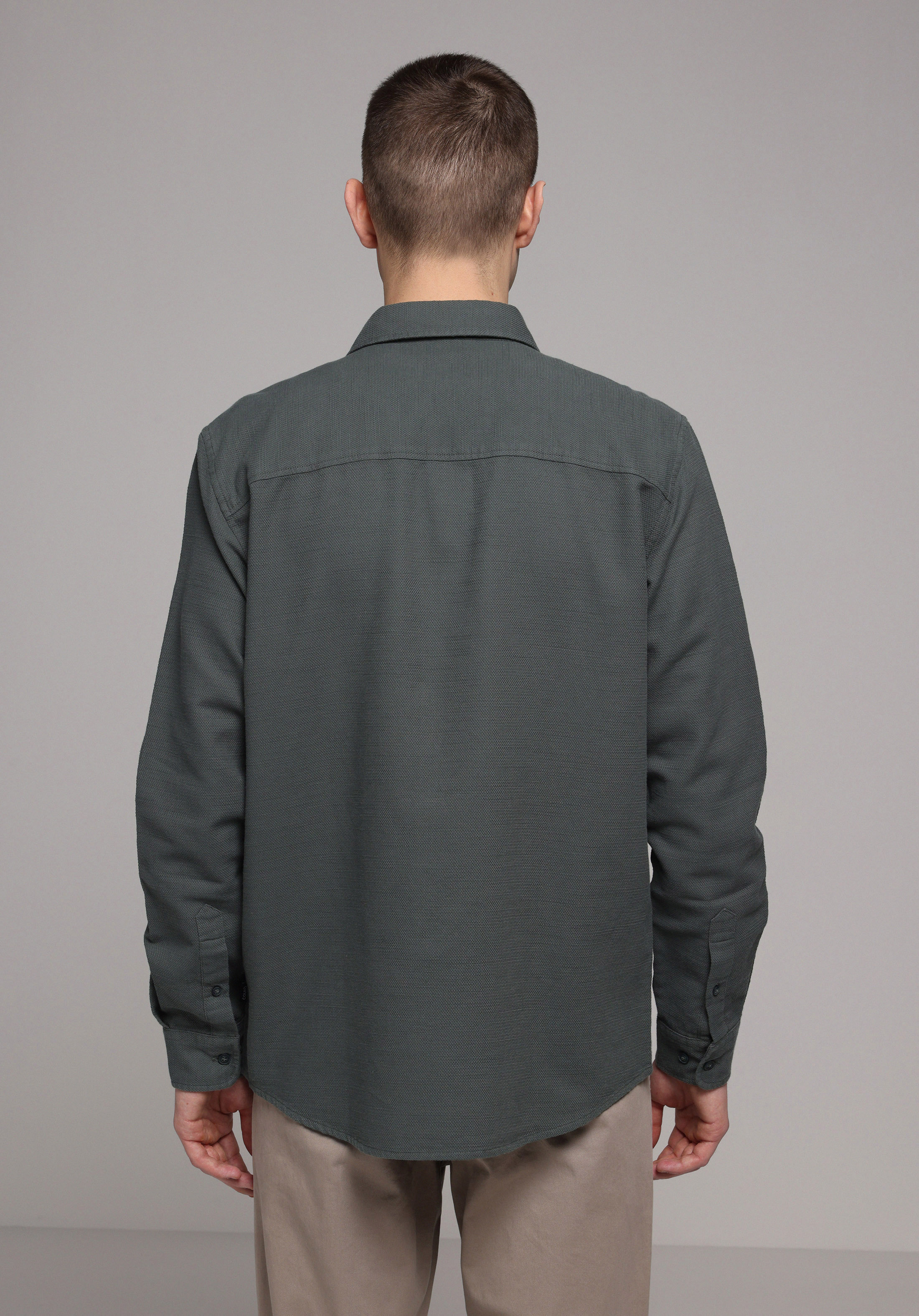 Regular Fit Shirt Neck Düz Erkek Yeşil Uzun Kol Gömlek