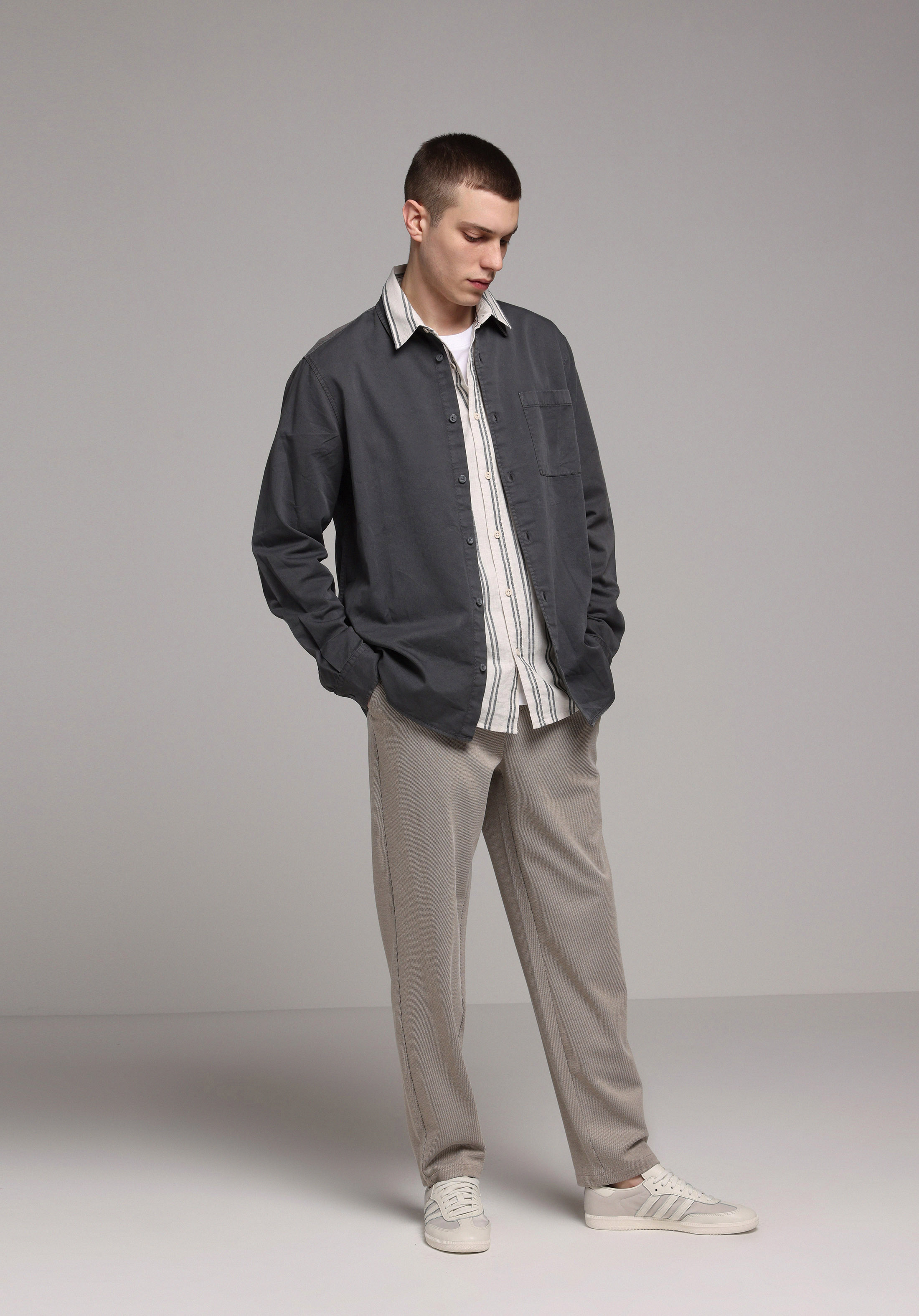 Regular Fit Orta Bel Düz Paça Erkek Bej  Pantolon