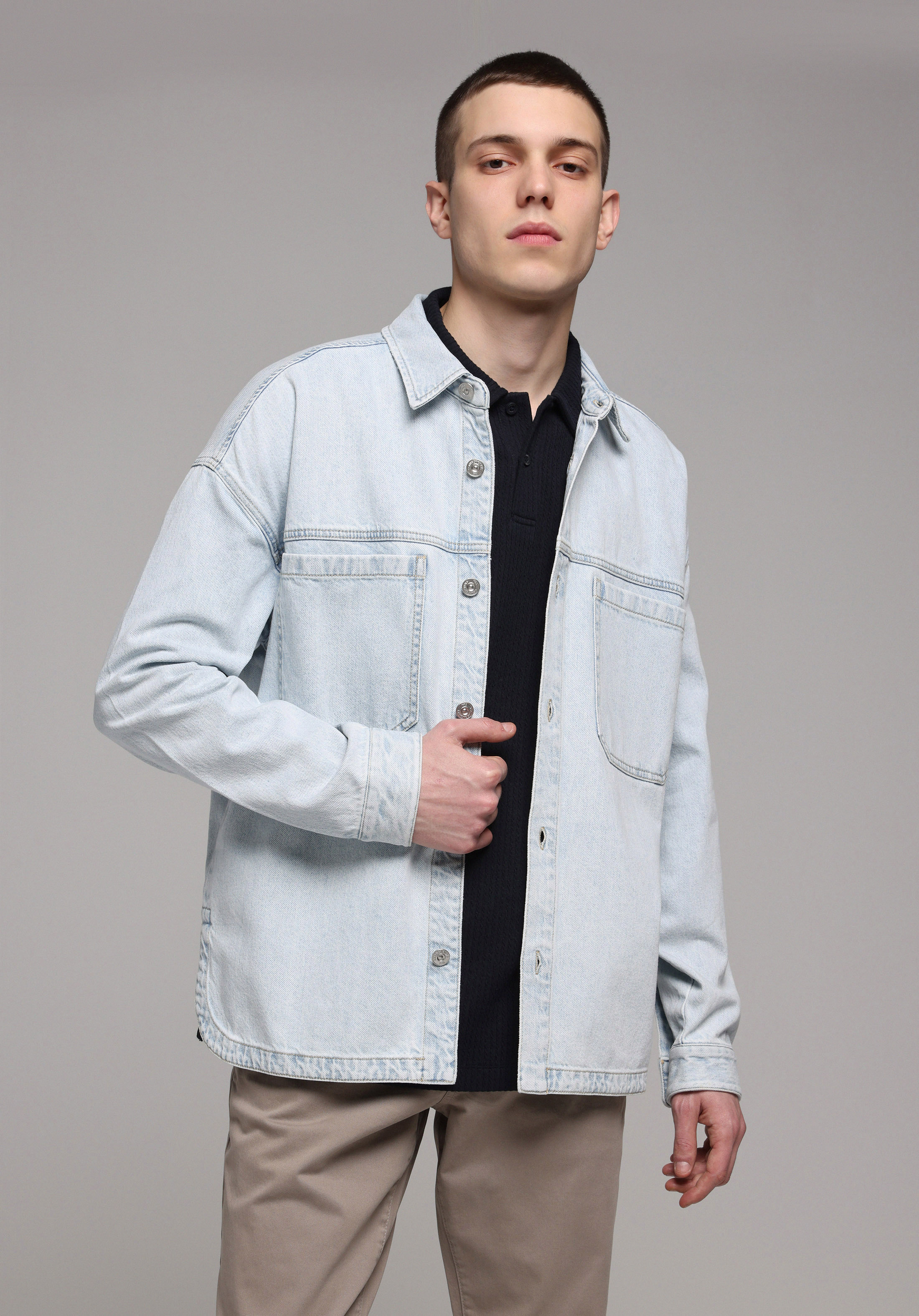 Regular Fit   Erkek Light İndigo Denim Shacket
