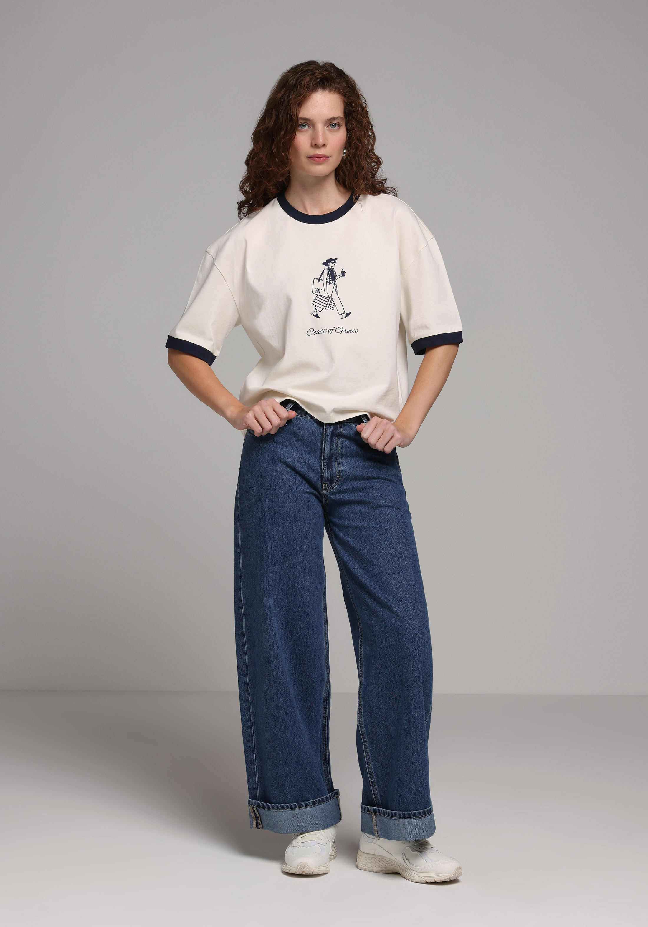 Loose Fit   Kadın Dark İndigo Denim Jean Pantolon