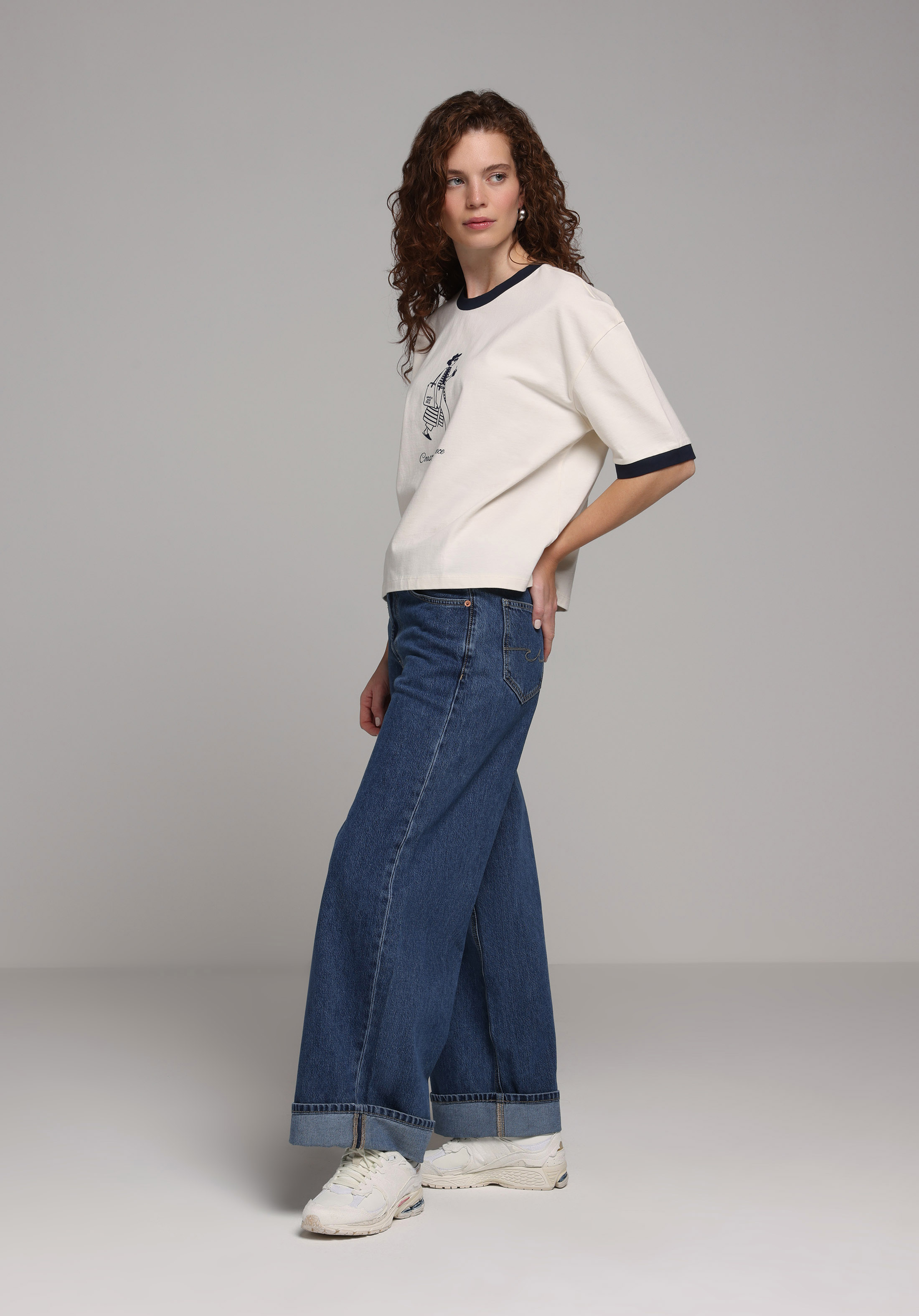 Loose Fit   Kadın Dark İndigo Denim Jean Pantolon