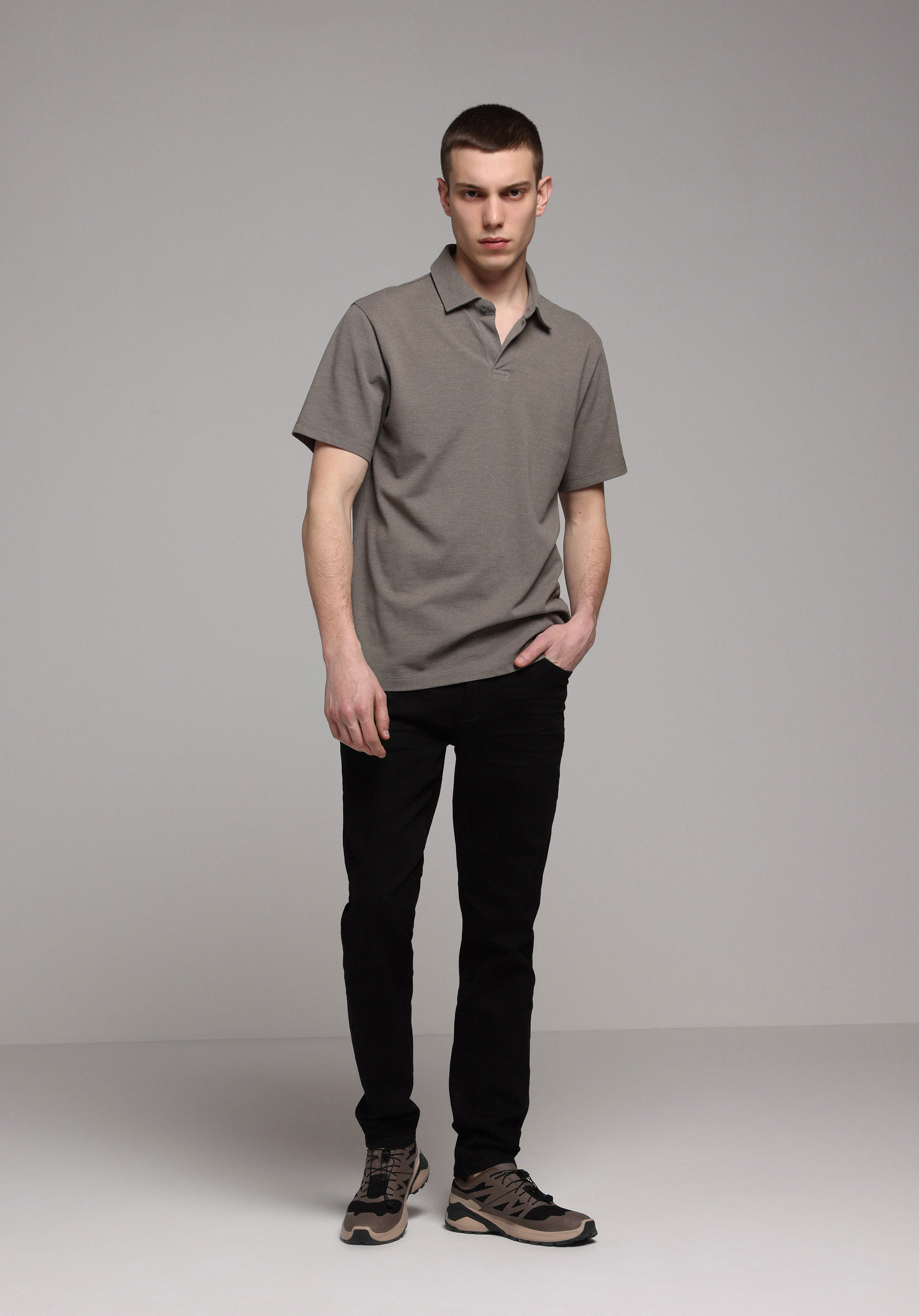 Regular Fit Polo Yaka Düz Erkek Haki Kısa Kol Tişört