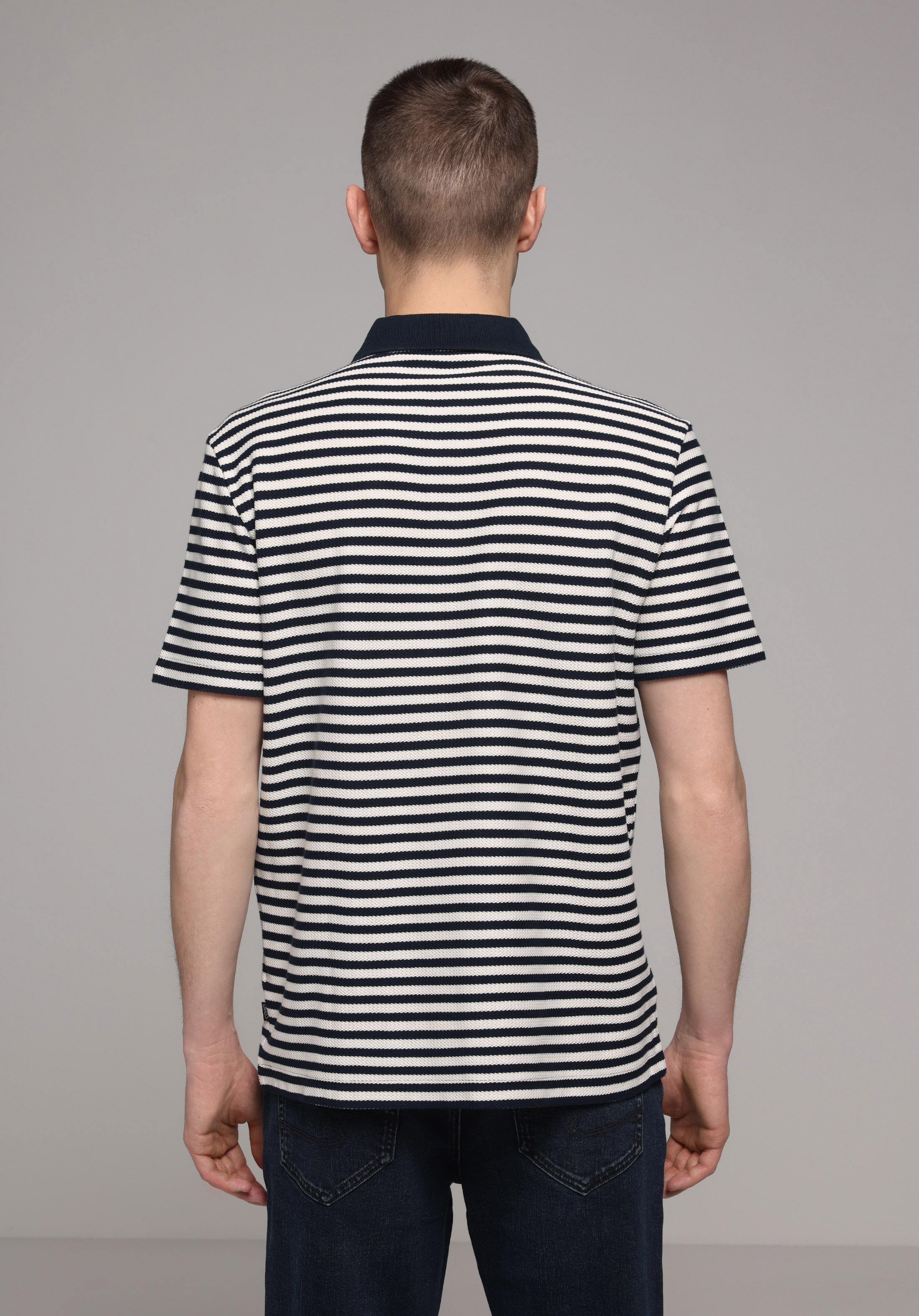 Regular Fit Polo Yaka Çizgili Erkek Lacivert Kısa Kol Tişört