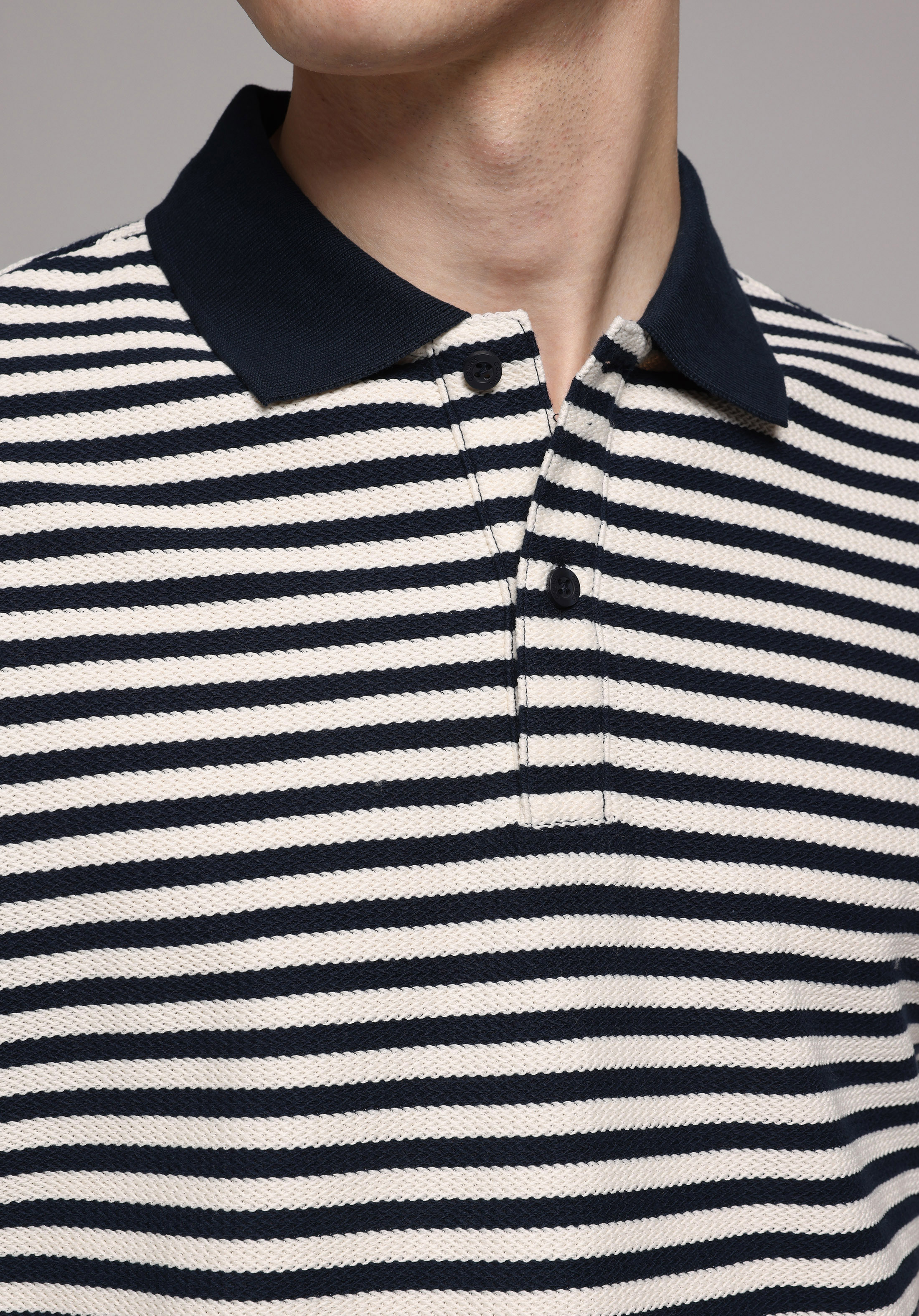 Regular Fit Polo Yaka Çizgili Erkek Lacivert Kısa Kol Tişört