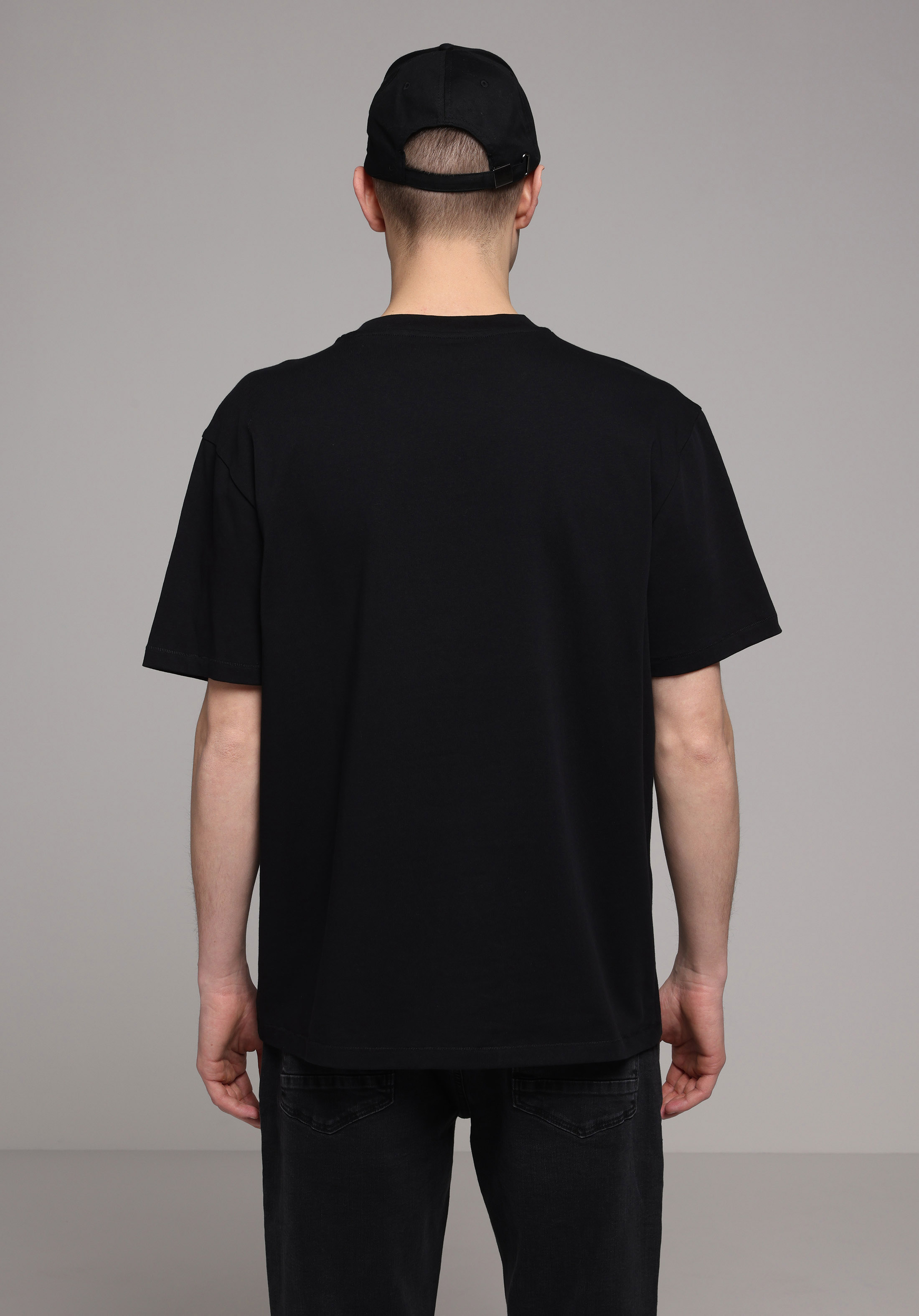 Oversize Fit Yuvarlak Yaka Düz Erkek Antrasit Kısa Kol Tişört