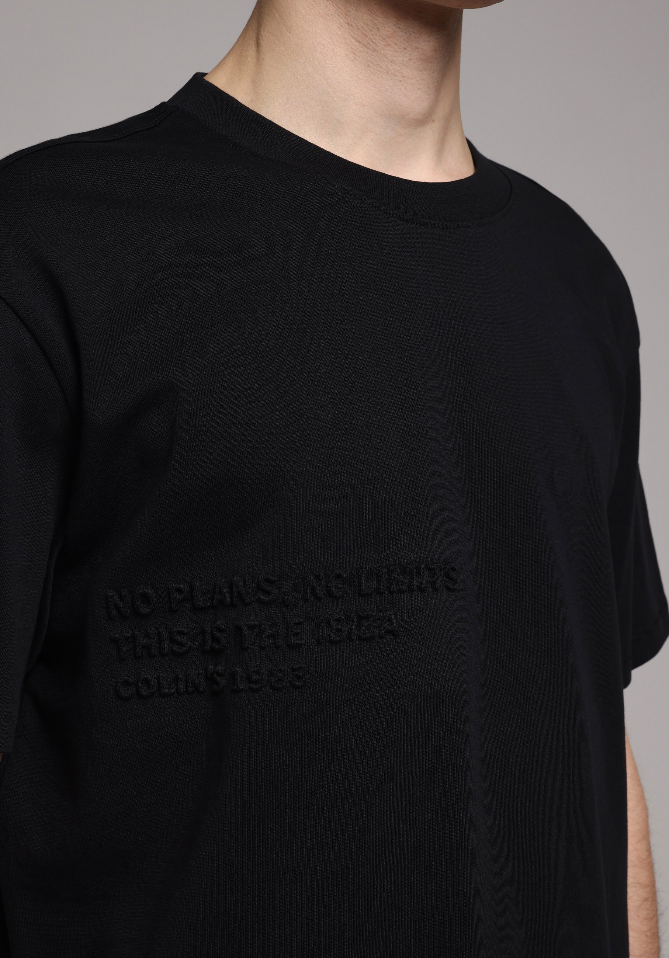 Oversize Fit Yuvarlak Yaka Düz Erkek Antrasit Kısa Kol Tişört