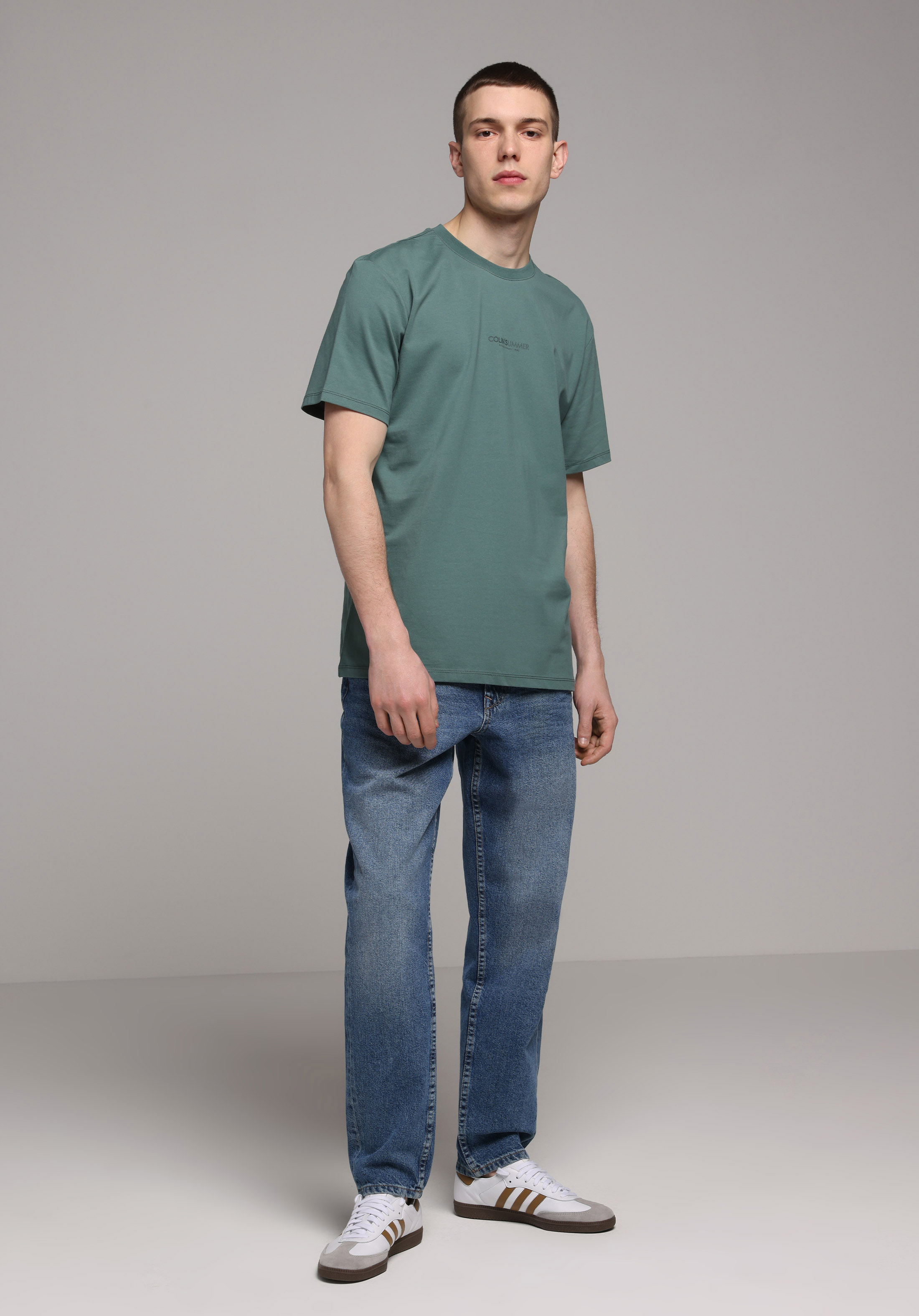 Regular Fit Yuvarlak Yaka Düz Erkek Yeşil Kısa Kol Tişört