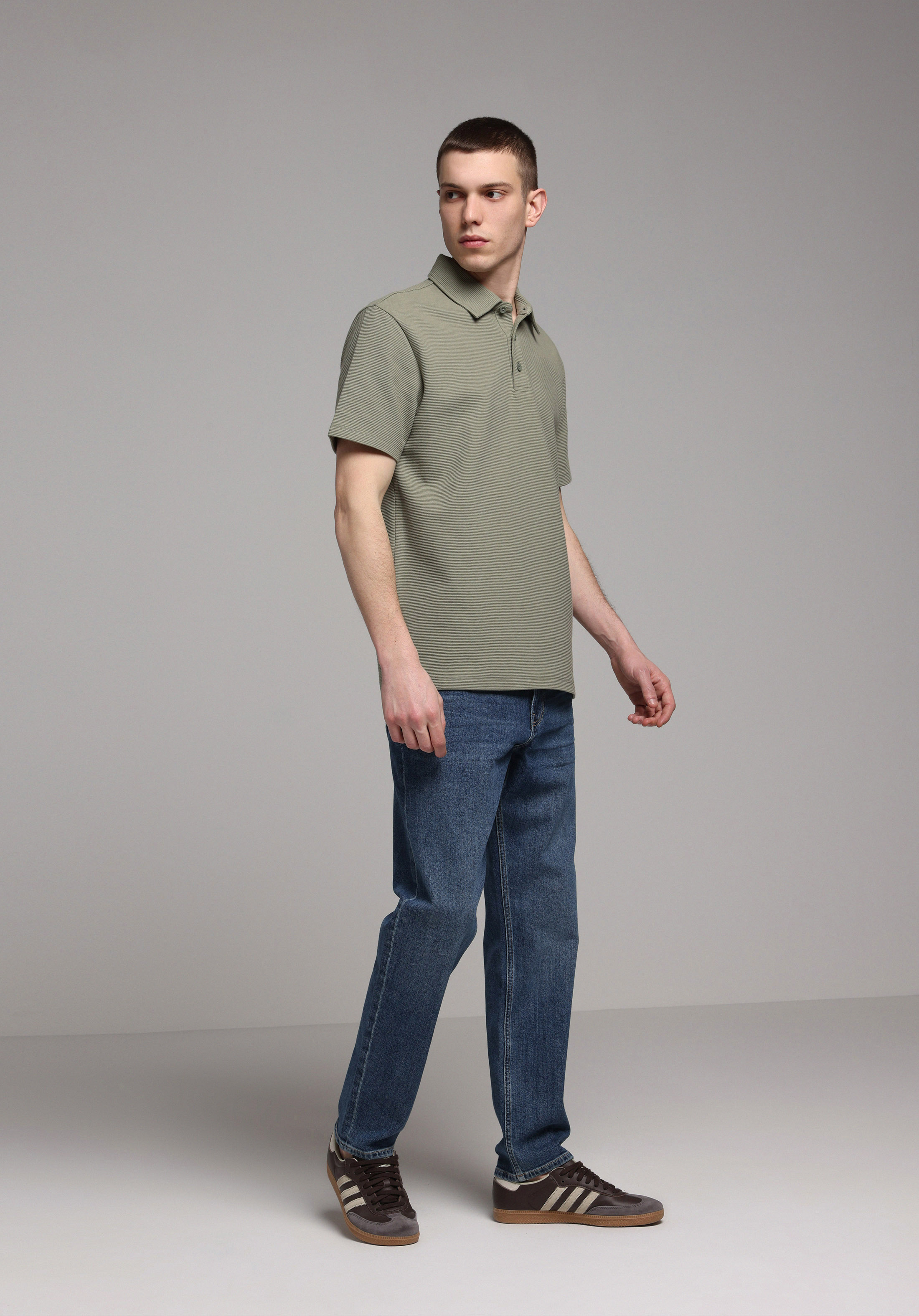 Regular Fit Polo Yaka Düz Erkek Yeşil Kısa Kol Tişört