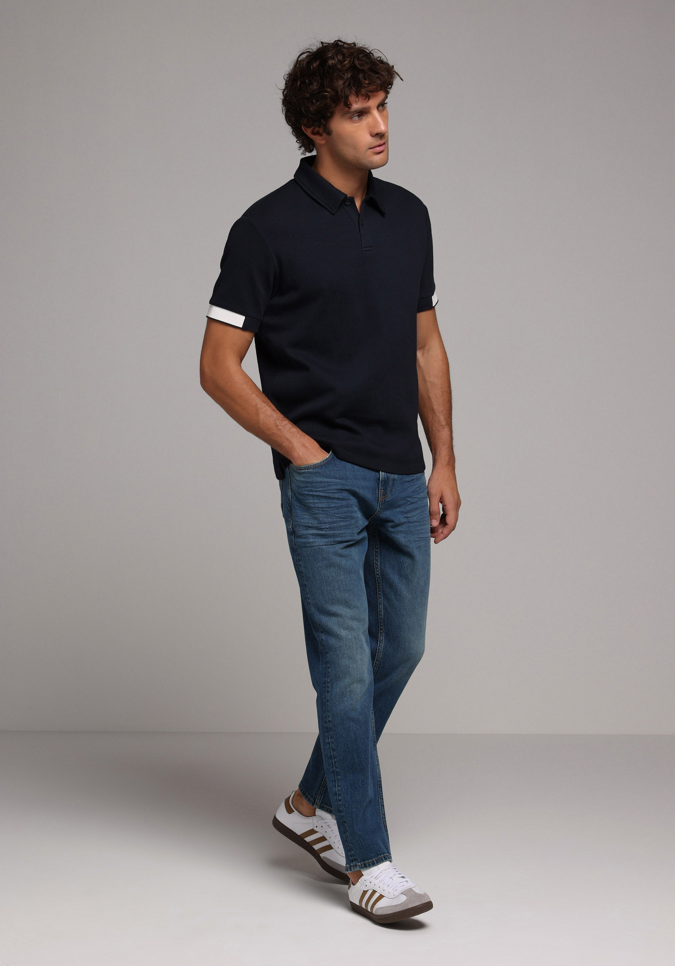 Regular Fit Polo Yaka Düz Erkek Lacivert Kısa Kol Tişört