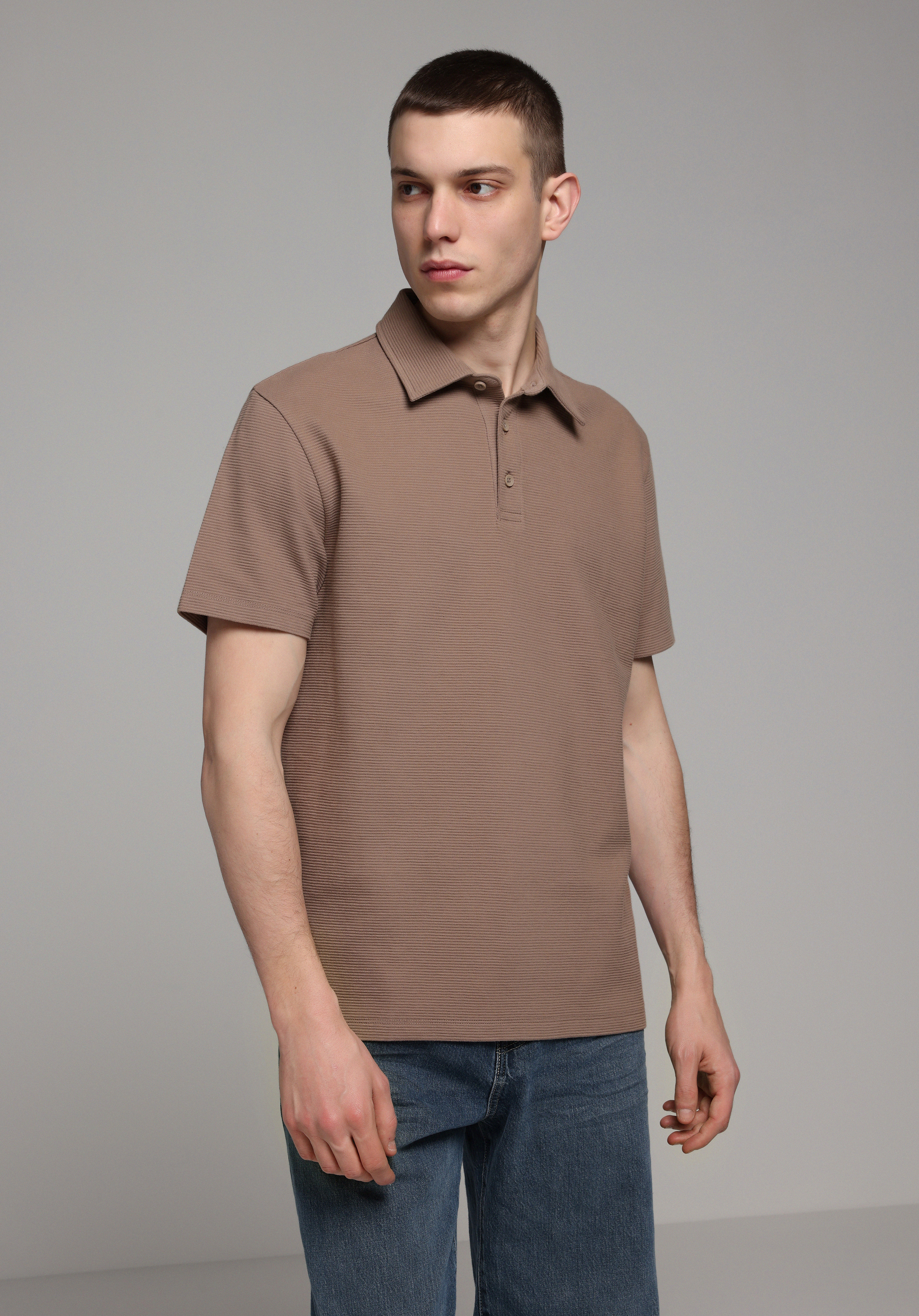 Regular Fit Polo Yaka Düz Erkek Gri Kısa Kol Tişört